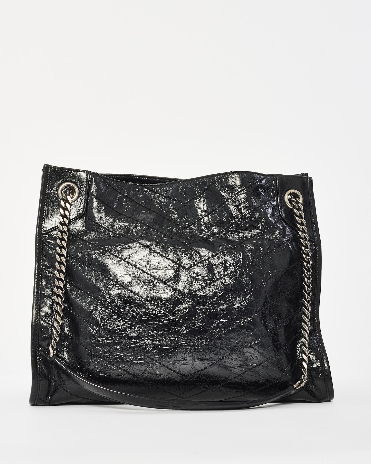 Saint Laurent Black Crinkle Leather Niki Tote Bag