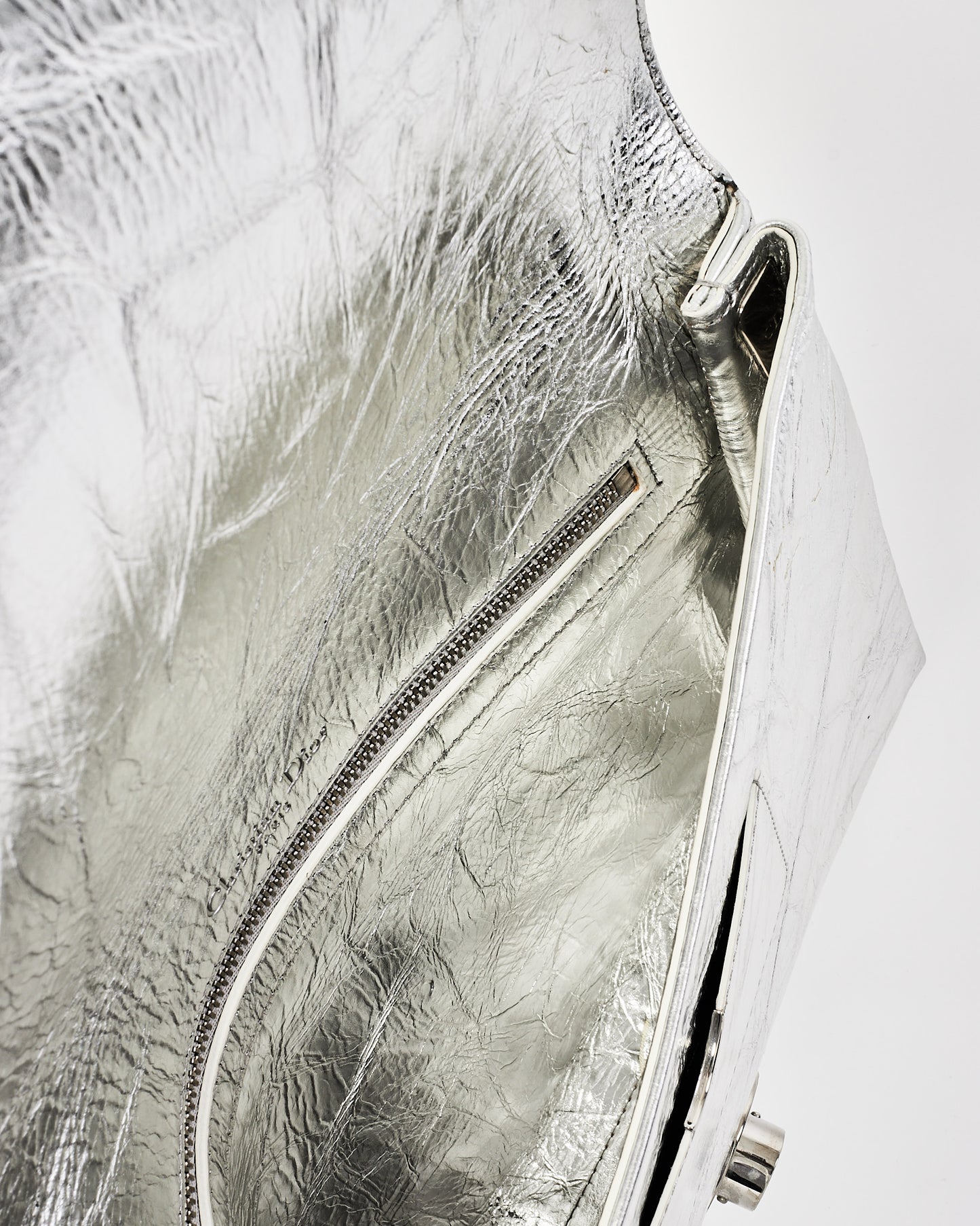 Dior Silver Leather Large Diorama Clutch