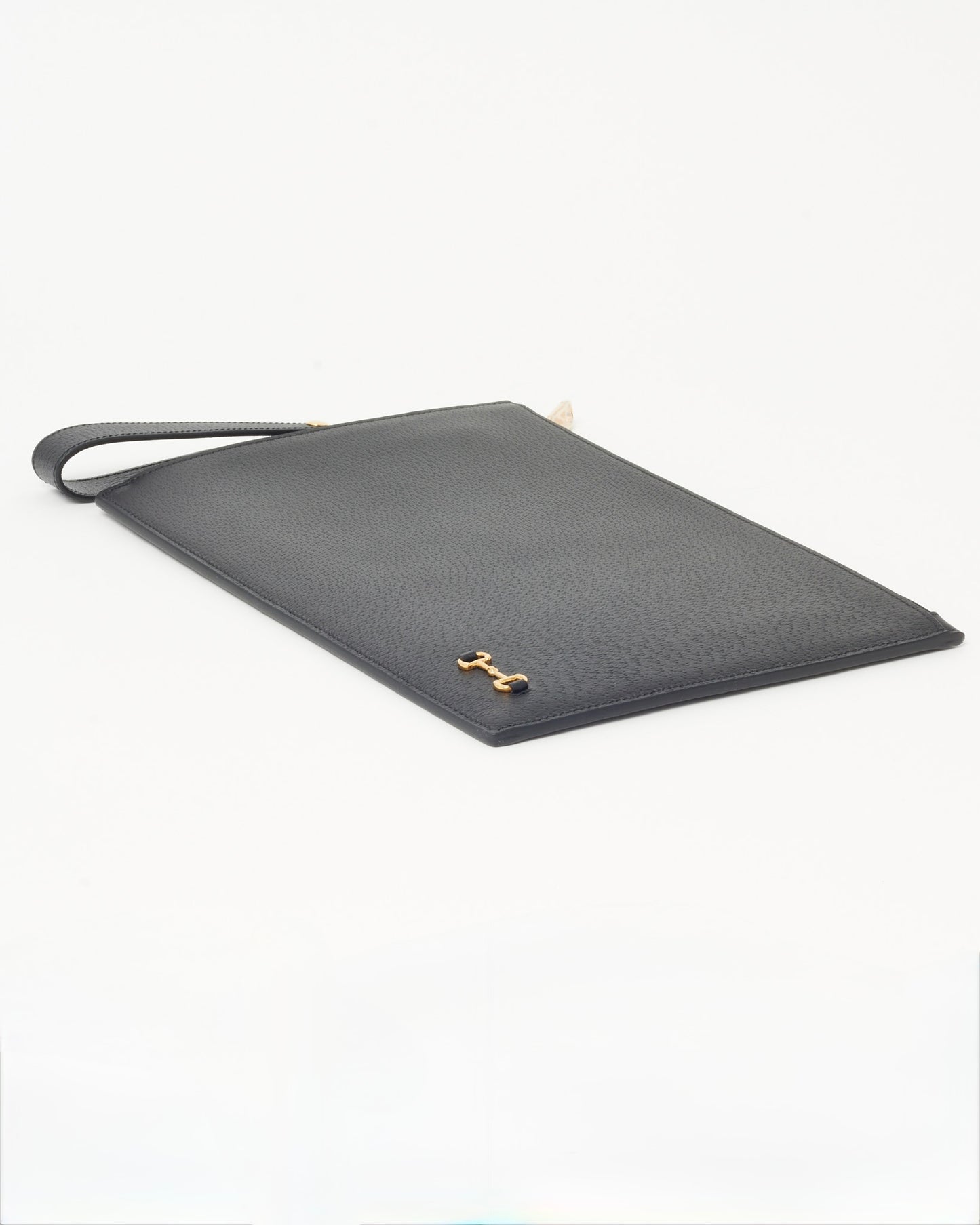 Gucci Black Pebbled Leather Gold 1955 Horsebit Zip Pouch Wristlet Clutch