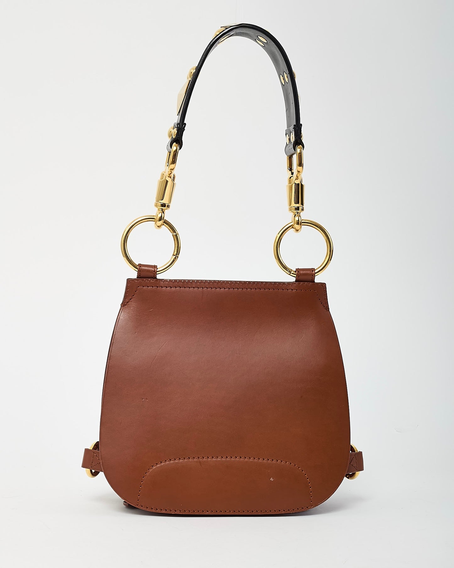 Burberry Brown Leather and Black Leather Studded Strap Bridle Saddle Bag