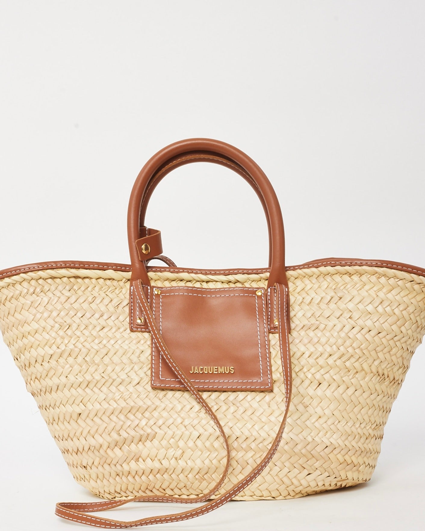 Jacquemus Light Brown Leather and Straw The Soli Basket Bag