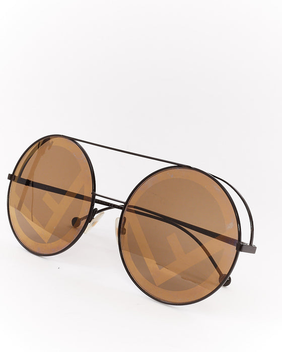Fendi Brown Metal Gradient Zucca Lens Round Aviator Sunglasses FF0285/S