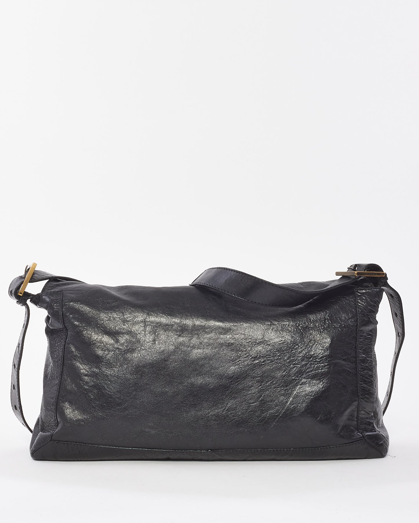 Fendi Vintage Black Leather Whipstitch Large Baguette Crossbody Bag
