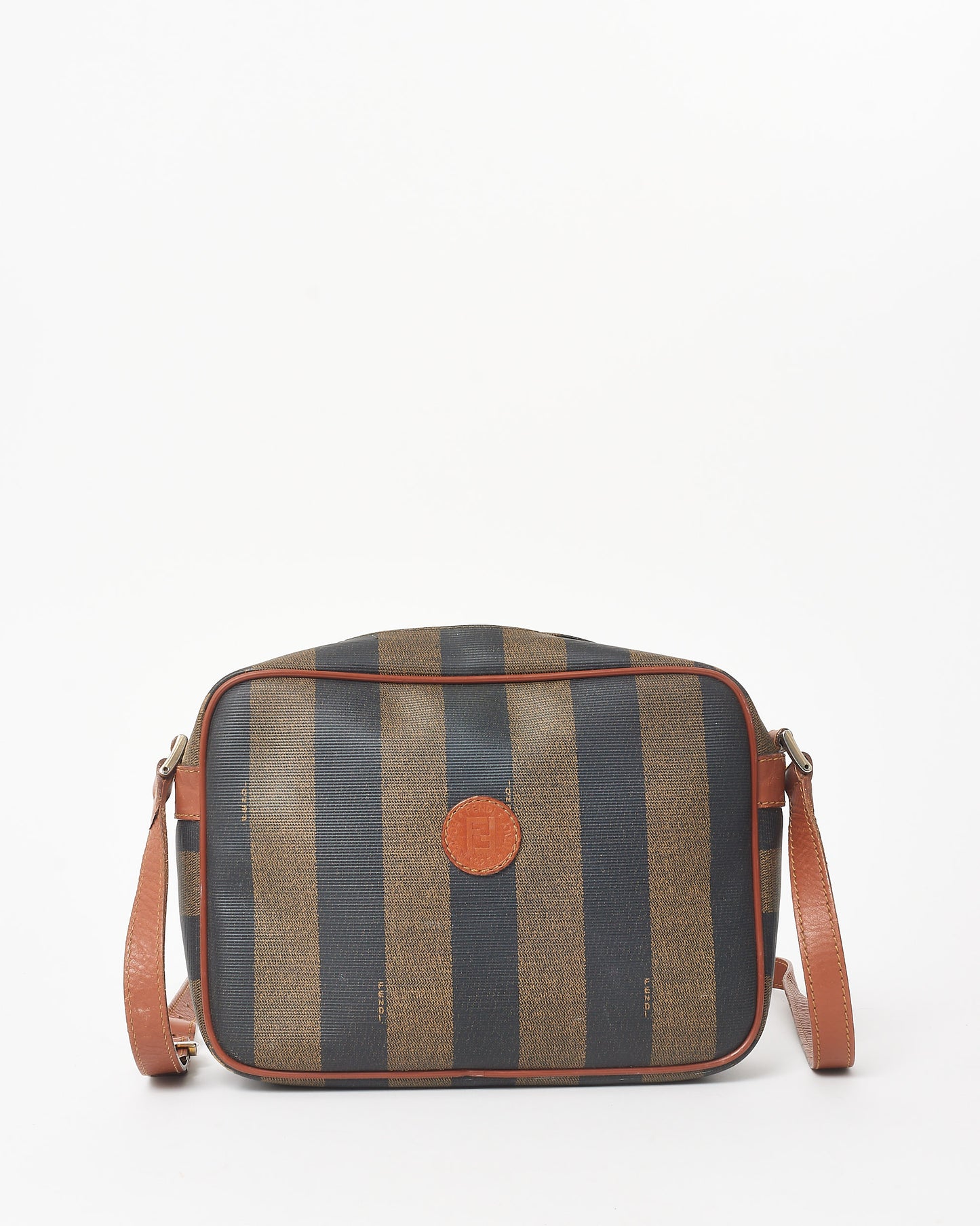 Fendi Vintage Brown & Black Stripe Coated Canvas Crossbody Bag