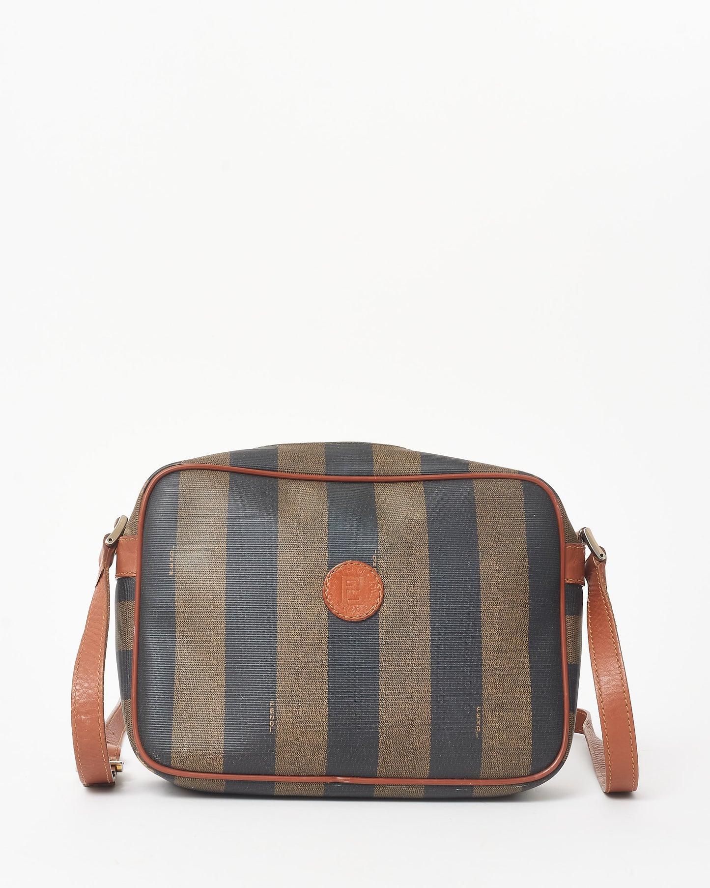 Fendi Vintage Brown & Black Stripe Coated Canvas Crossbody Bag