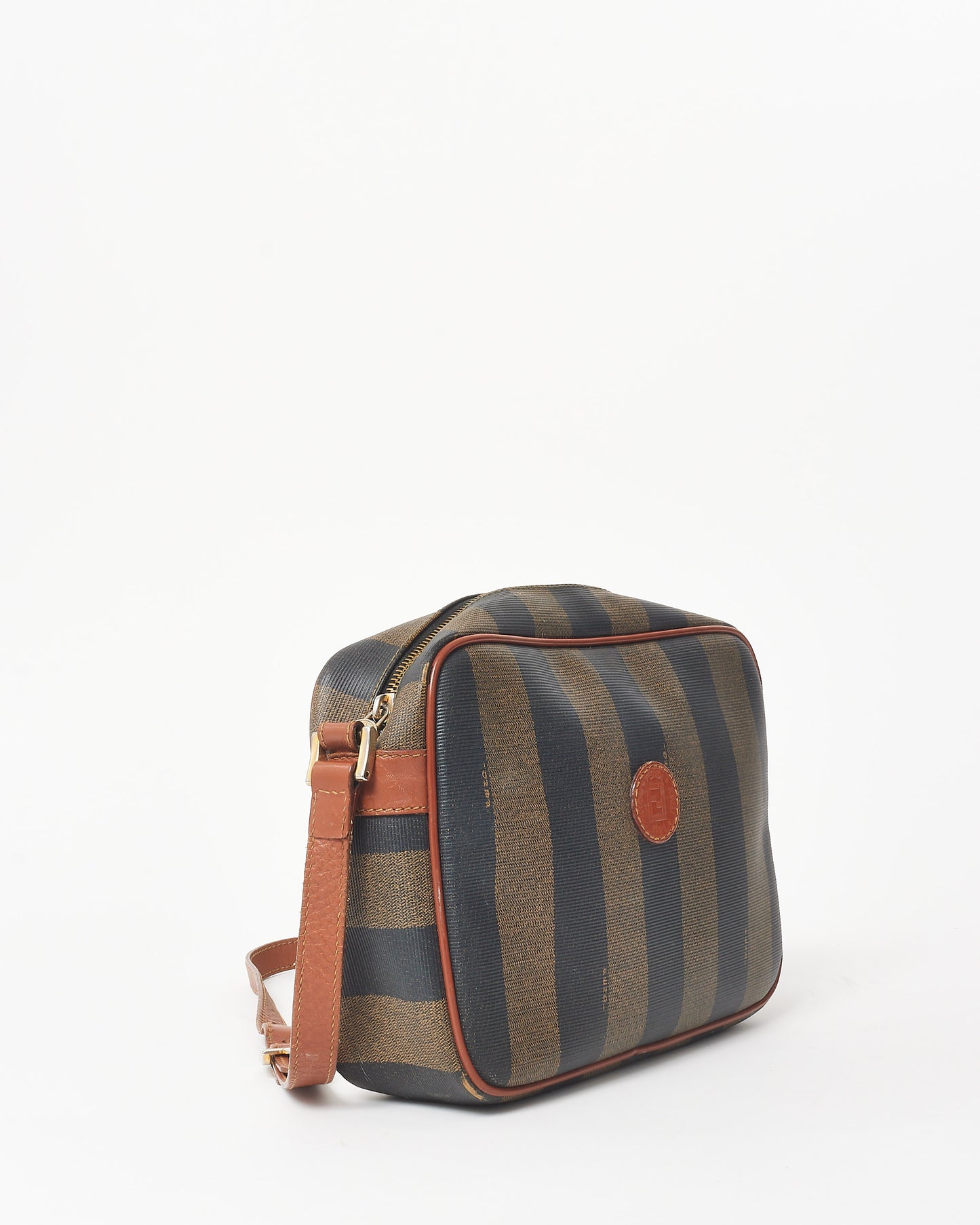Fendi Vintage Brown & Black Stripe Coated Canvas Crossbody Bag