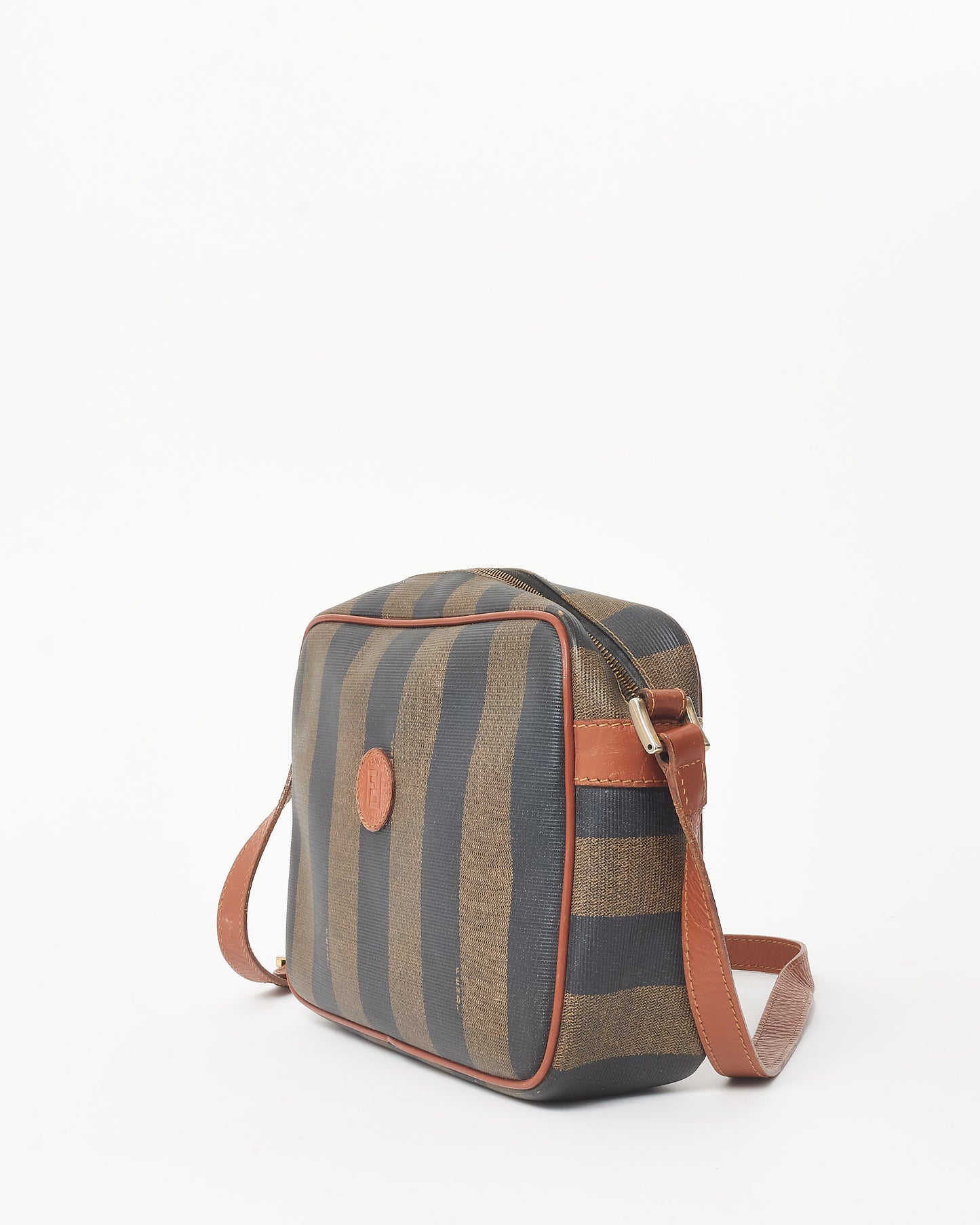 Fendi Vintage Brown & Black Stripe Coated Canvas Crossbody Bag