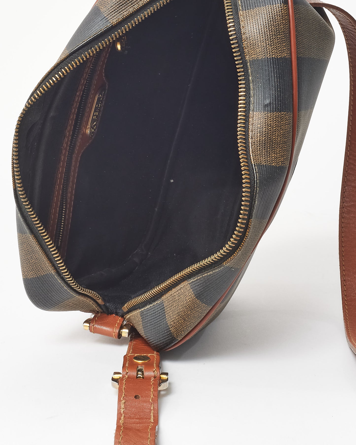 Fendi Vintage Brown & Black Stripe Coated Canvas Crossbody Bag
