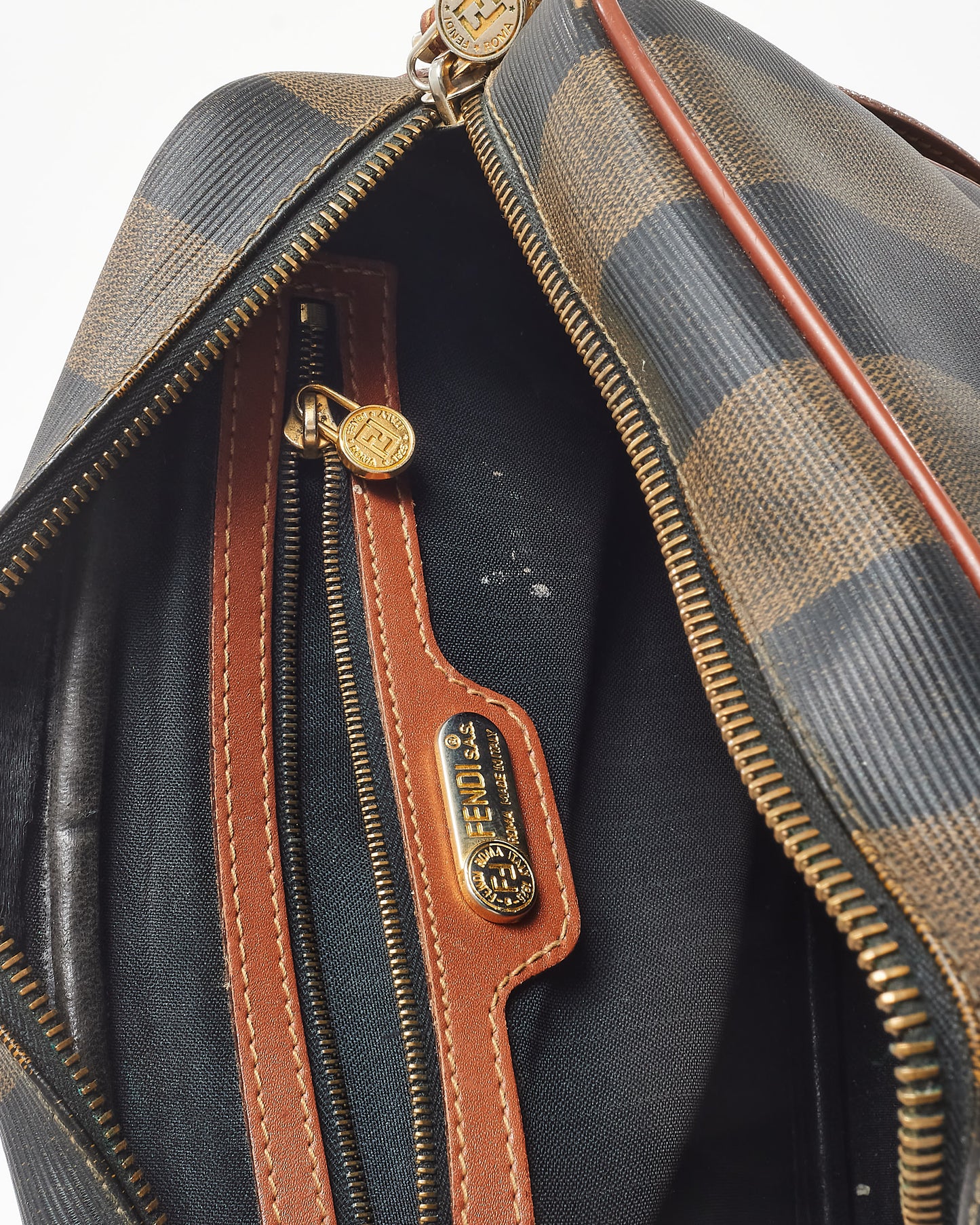 Fendi Vintage Brown & Black Stripe Coated Canvas Crossbody Bag