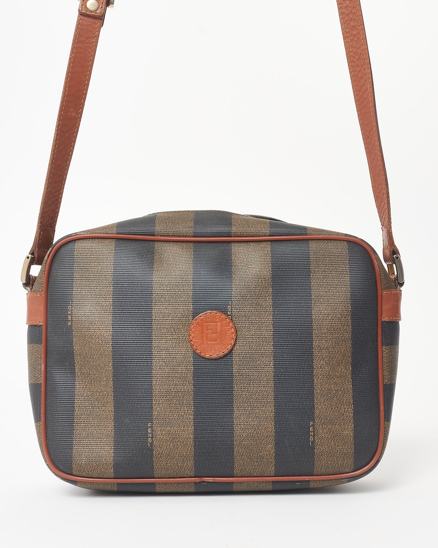 Fendi Vintage Brown & Black Stripe Coated Canvas Crossbody Bag