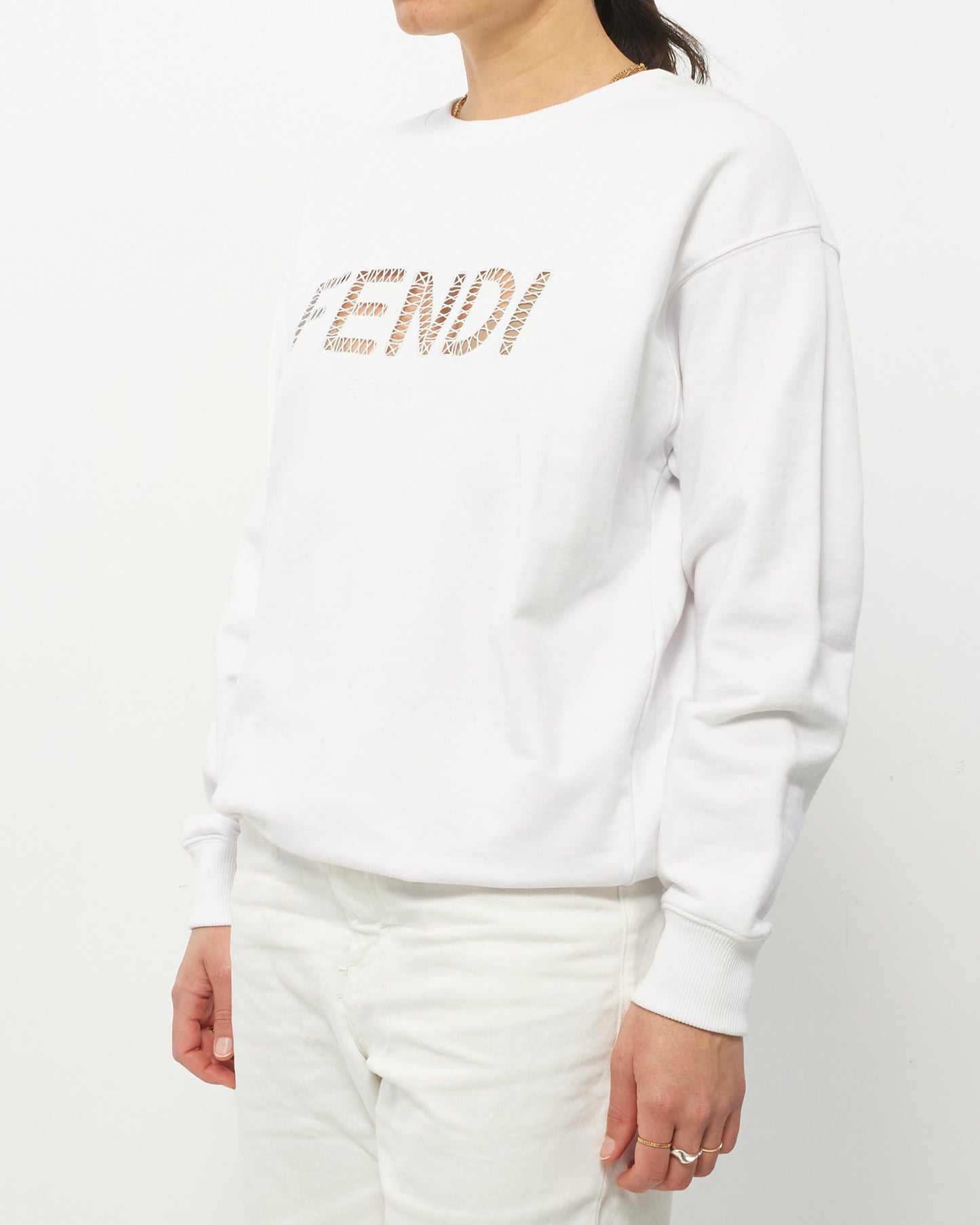Fendi White Lace Logo Crewneck Sweatshirt - S