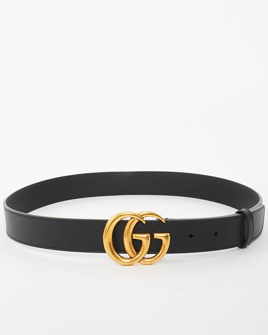 Gucci Black Leather Brushed Gold GG Marmont Belt - 85/34