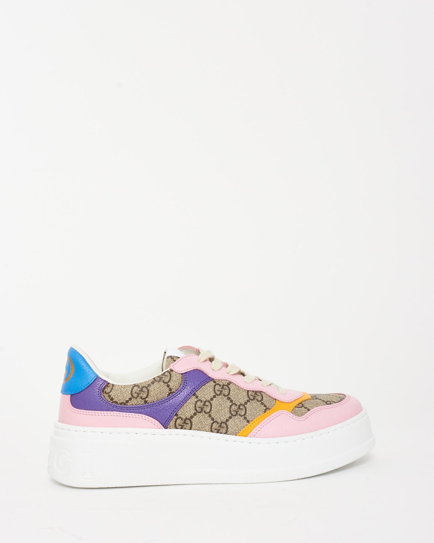 Gucci Beige Monogram Supreme Canvas & Multicolor Leather Trim GG Sneaker - 40.5