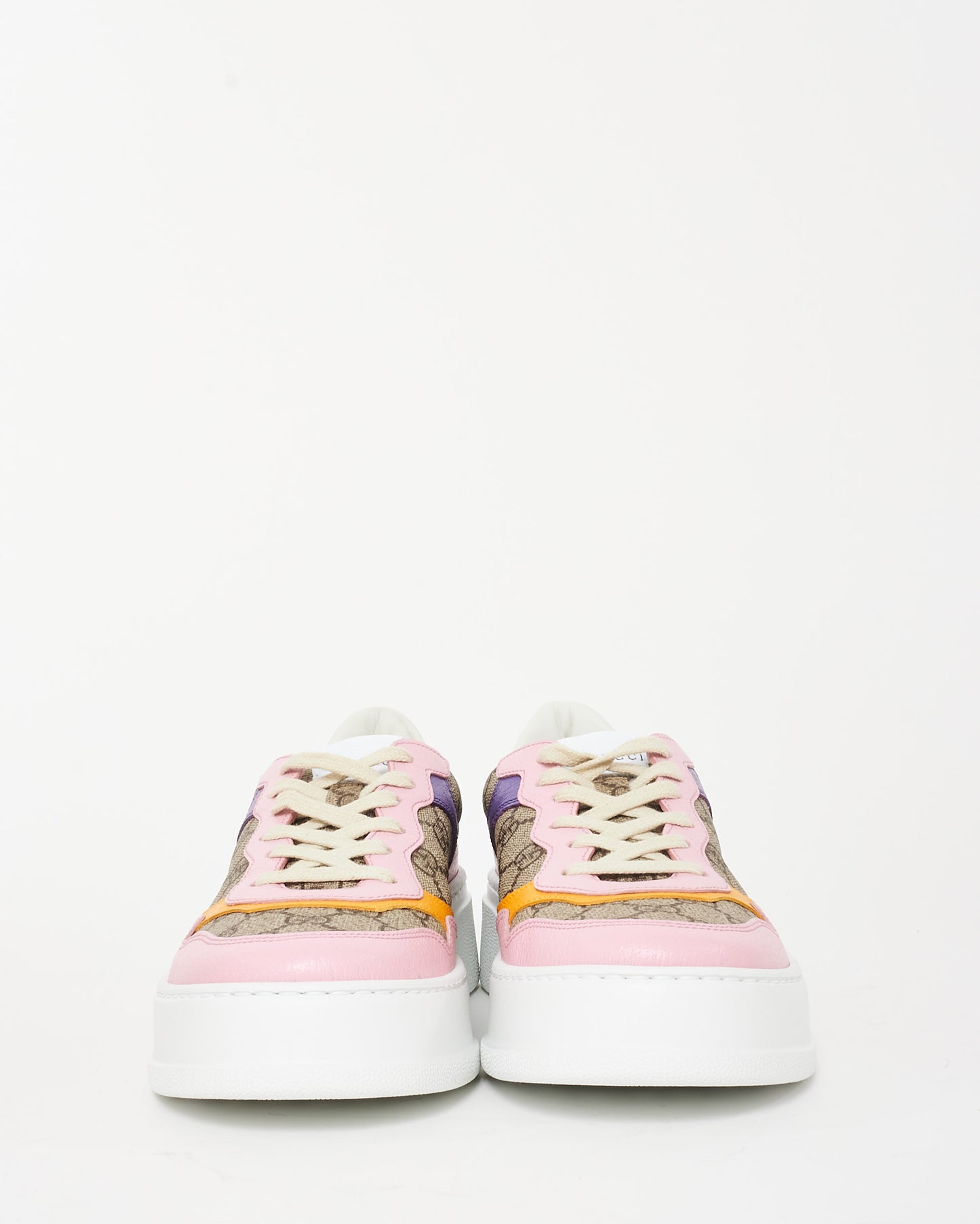 Gucci Beige Monogram Supreme Canvas & Multicolor Leather Trim GG Sneaker - 40.5