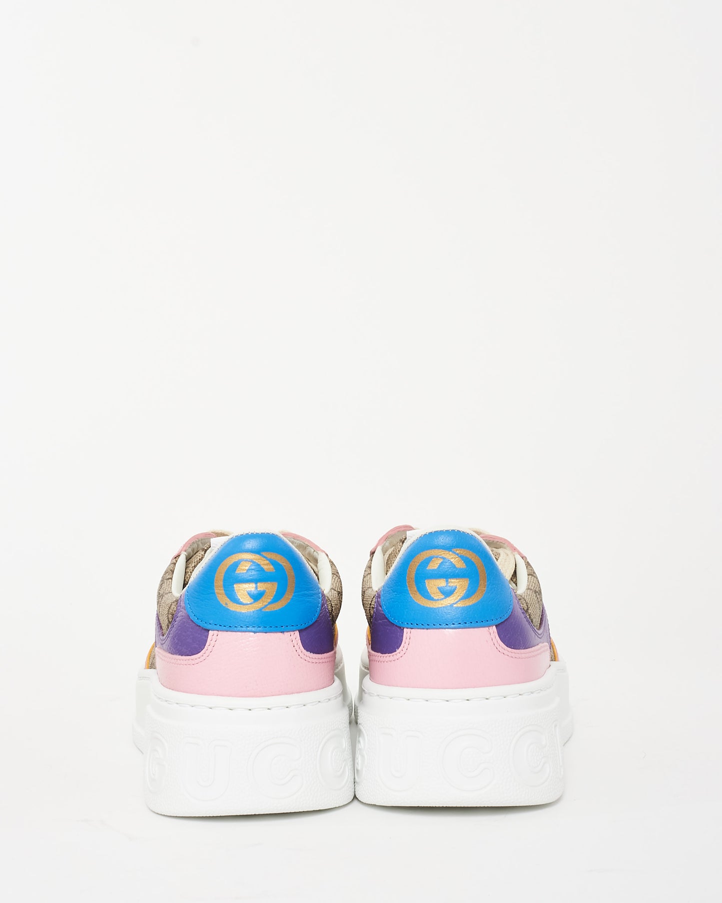 Gucci Beige Monogram Supreme Canvas & Multicolor Leather Trim GG Sneaker - 40.5