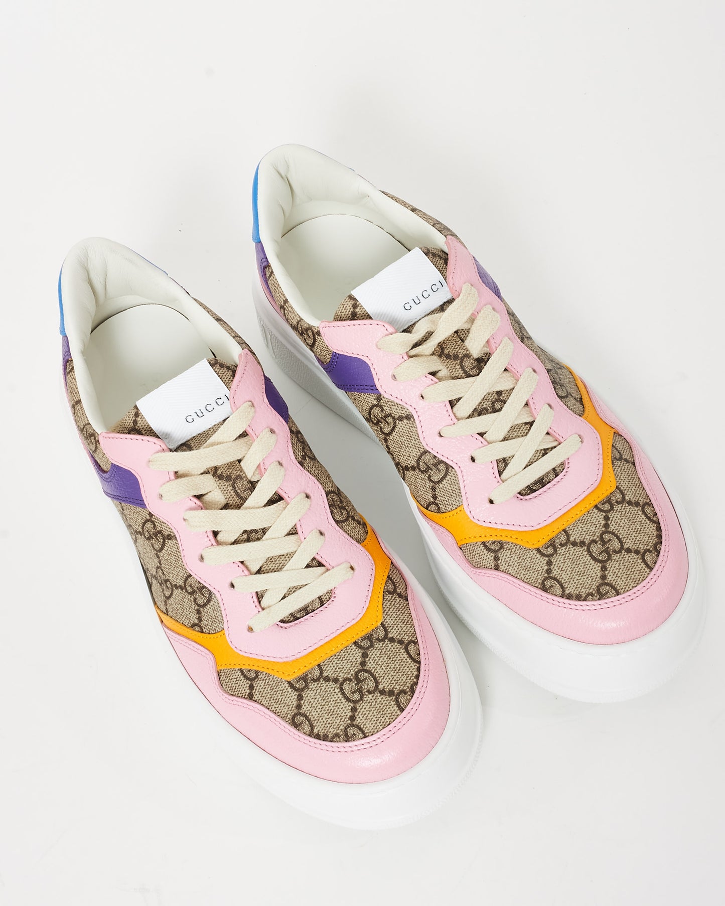 Gucci Beige Monogram Supreme Canvas & Multicolor Leather Trim GG Sneaker - 40.5