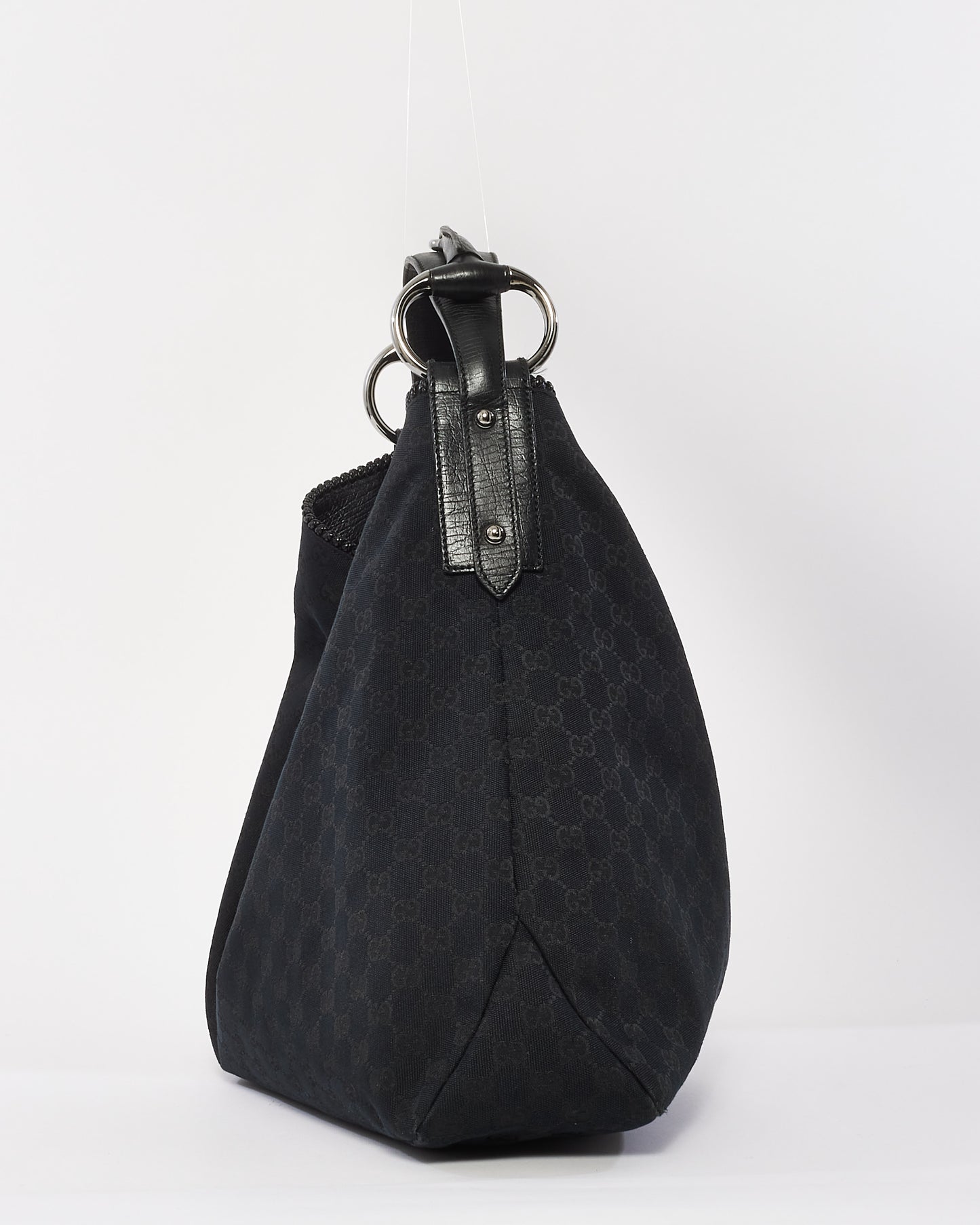 Gucci Black Monogram Canvas Horsebit Hobo Shoulder Bag