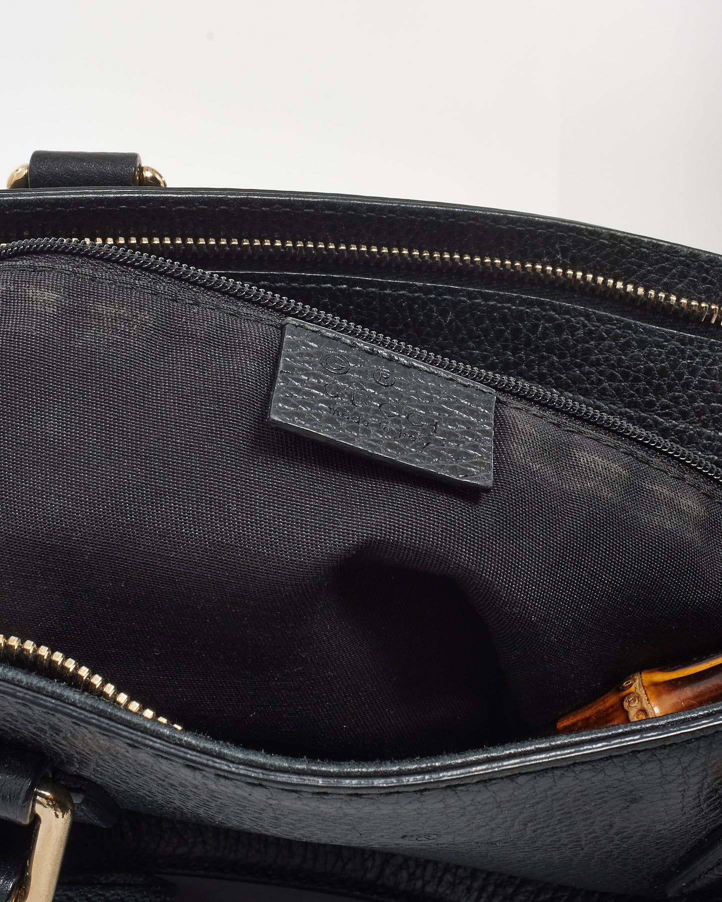 Gucci Black Grained Leather & Bamboo Tassel Shoulder Bag