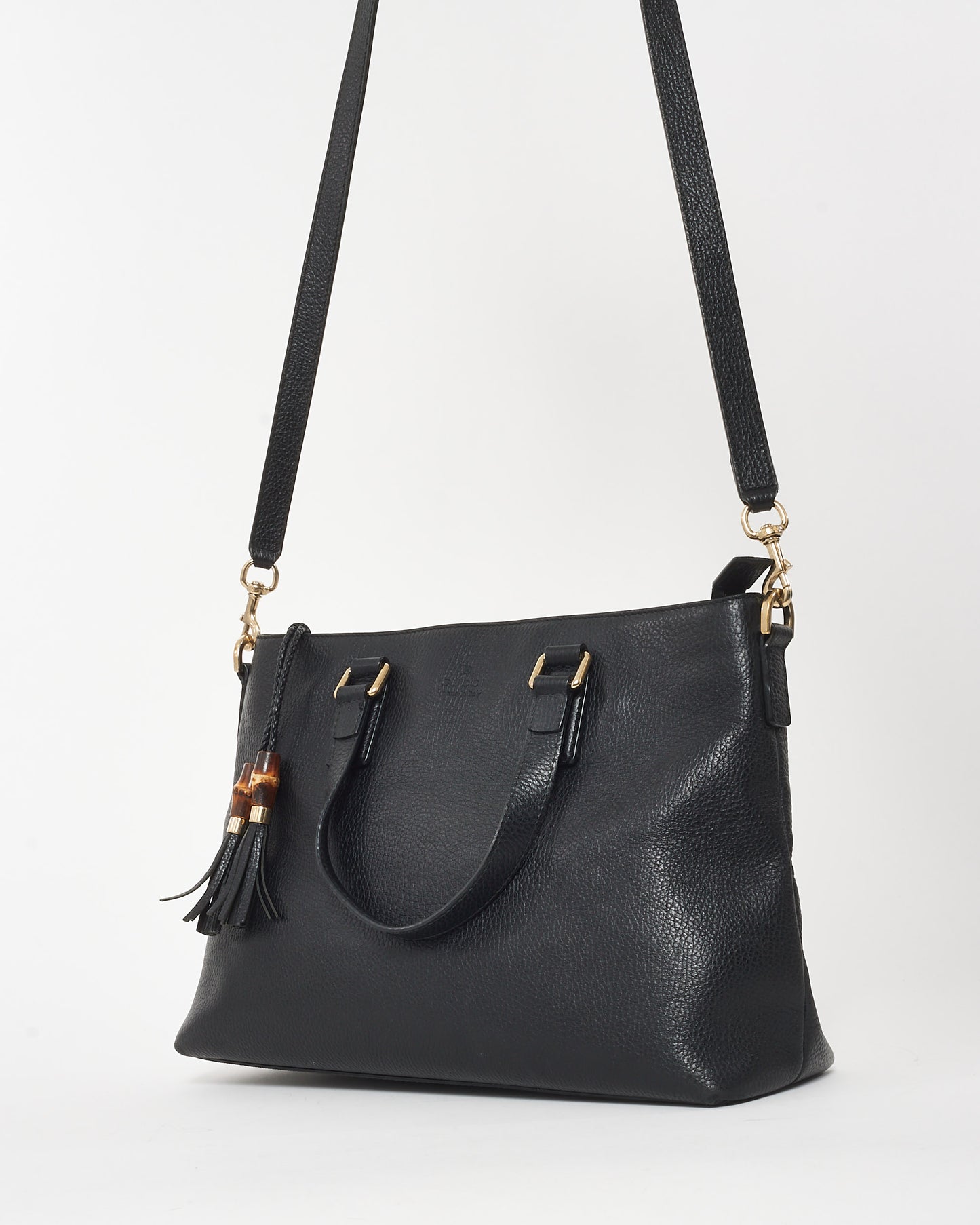 Gucci Black Grained Leather & Bamboo Tassel Shoulder Bag