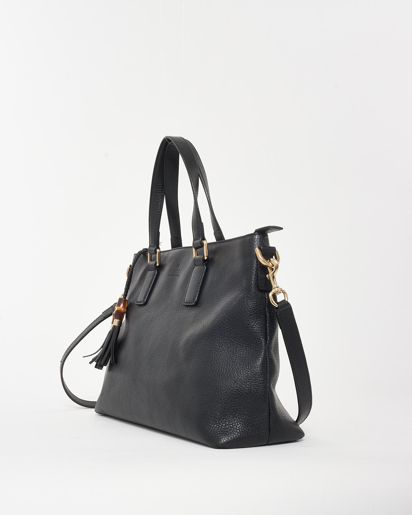 Gucci Black Grained Leather & Bamboo Tassel Shoulder Bag