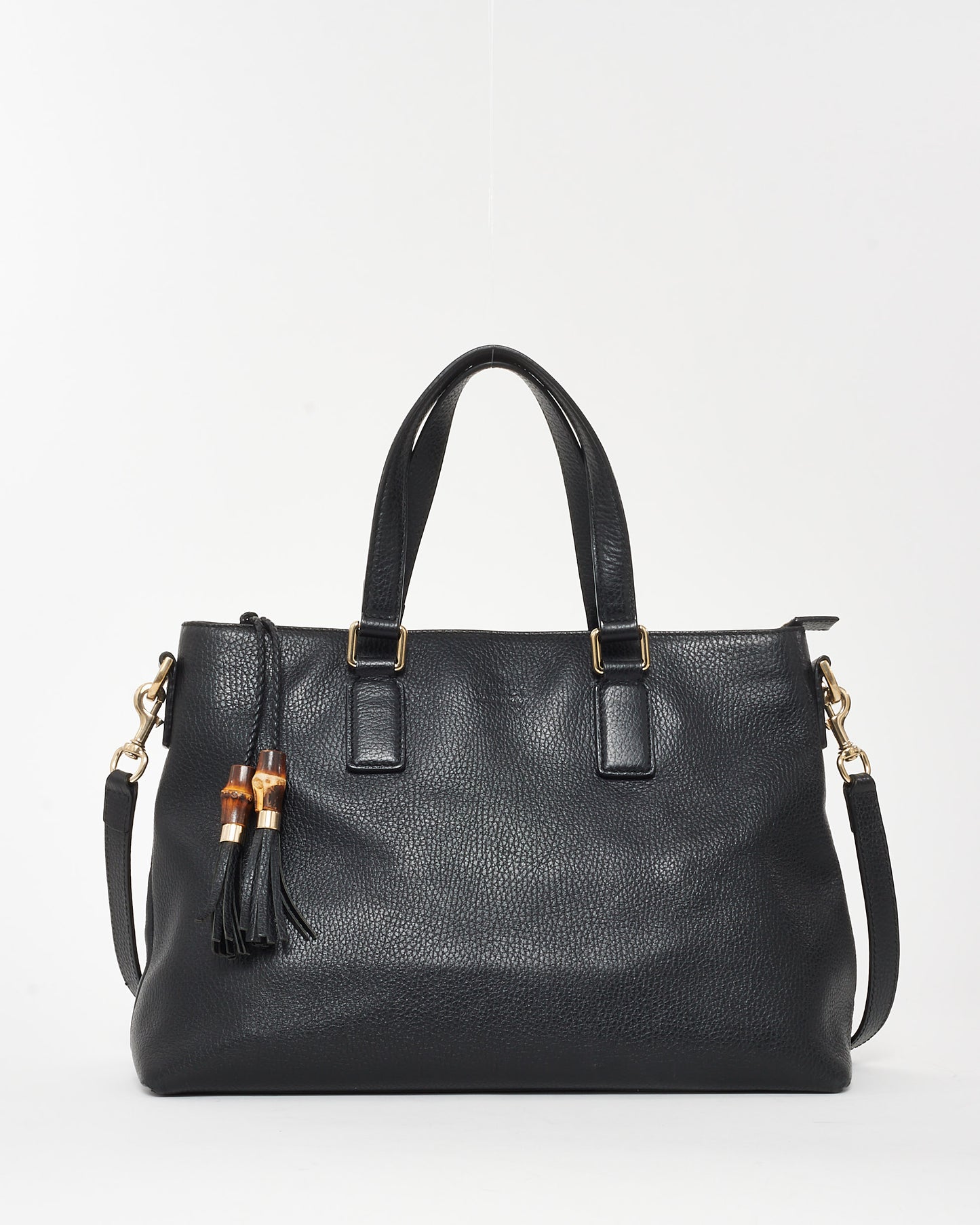 Gucci Black Grained Leather & Bamboo Tassel Shoulder Bag