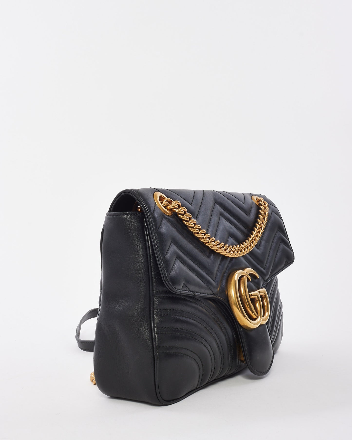 Gucci Black Matelassé Leather Medium GG Marmont Flap Bag