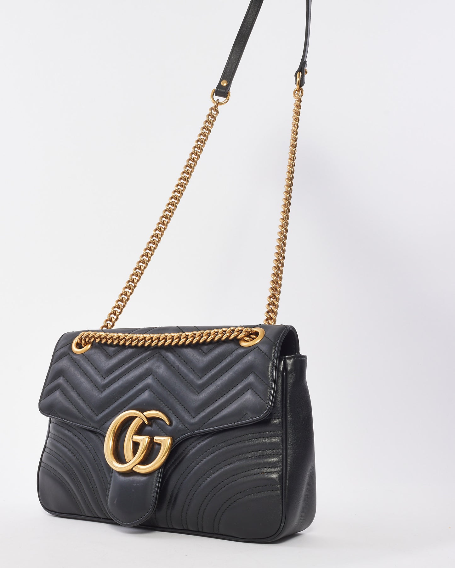 Gucci Black Matelassé Leather Medium GG Marmont Flap Bag