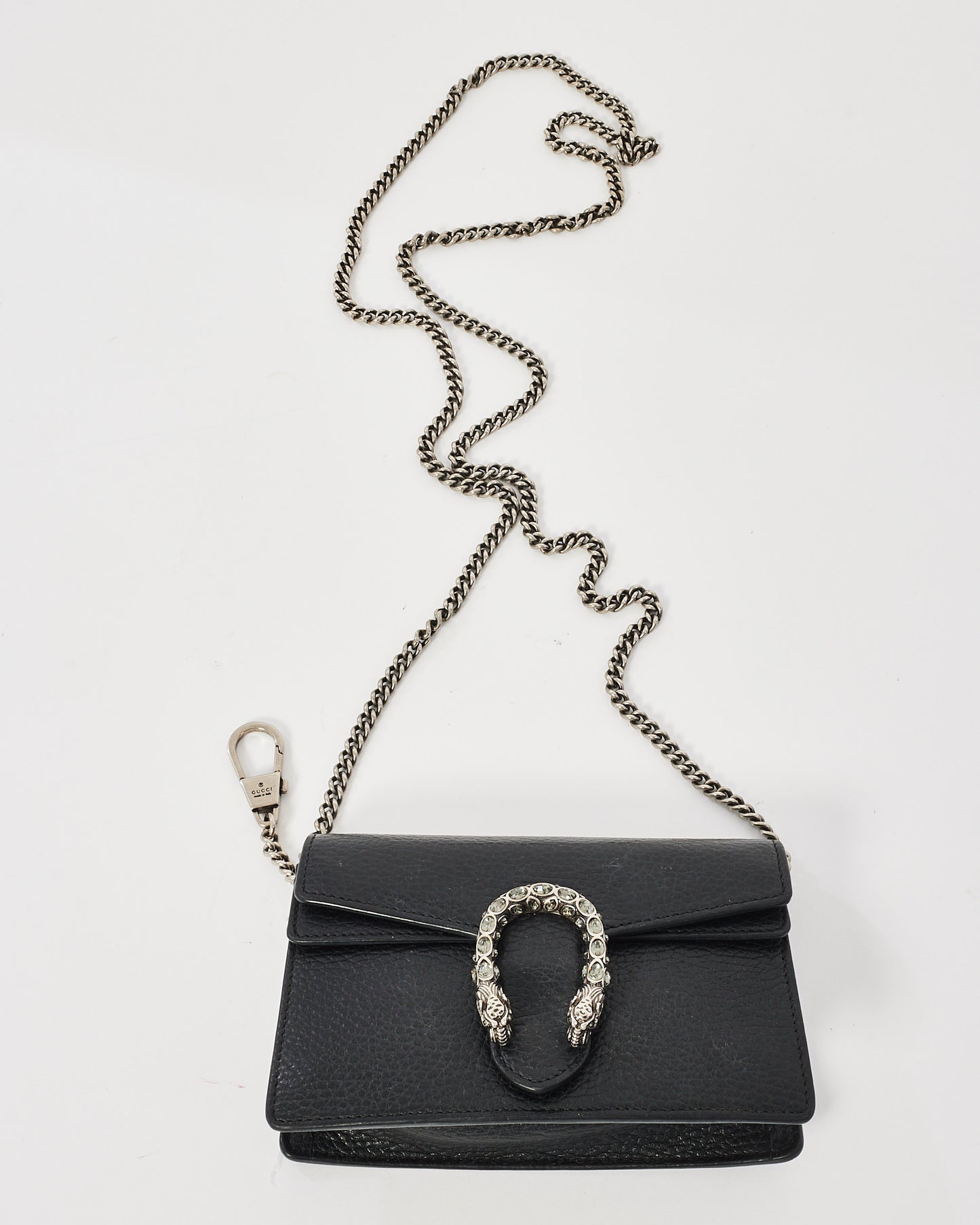 Gucci Black Leather Crystal Dionysus Super Mini Crossbody Bag