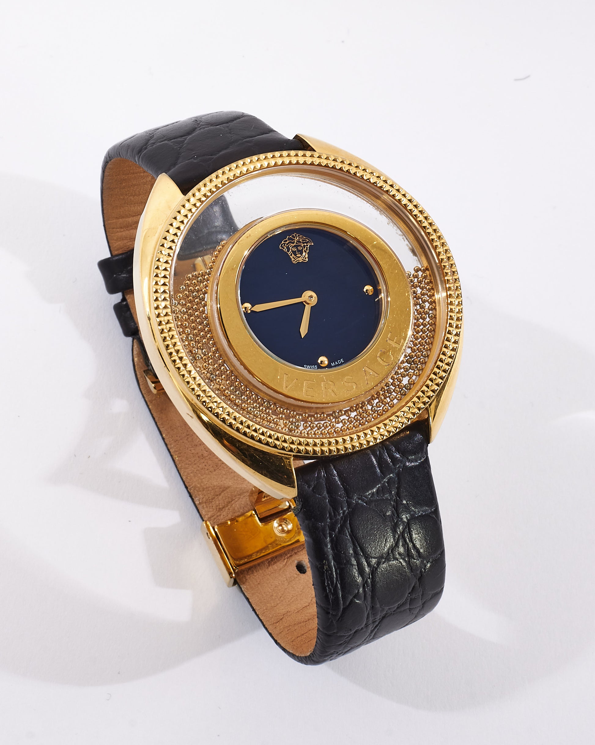 Leather Versace Black And Gold Watch Versace Shadov Women's Watch