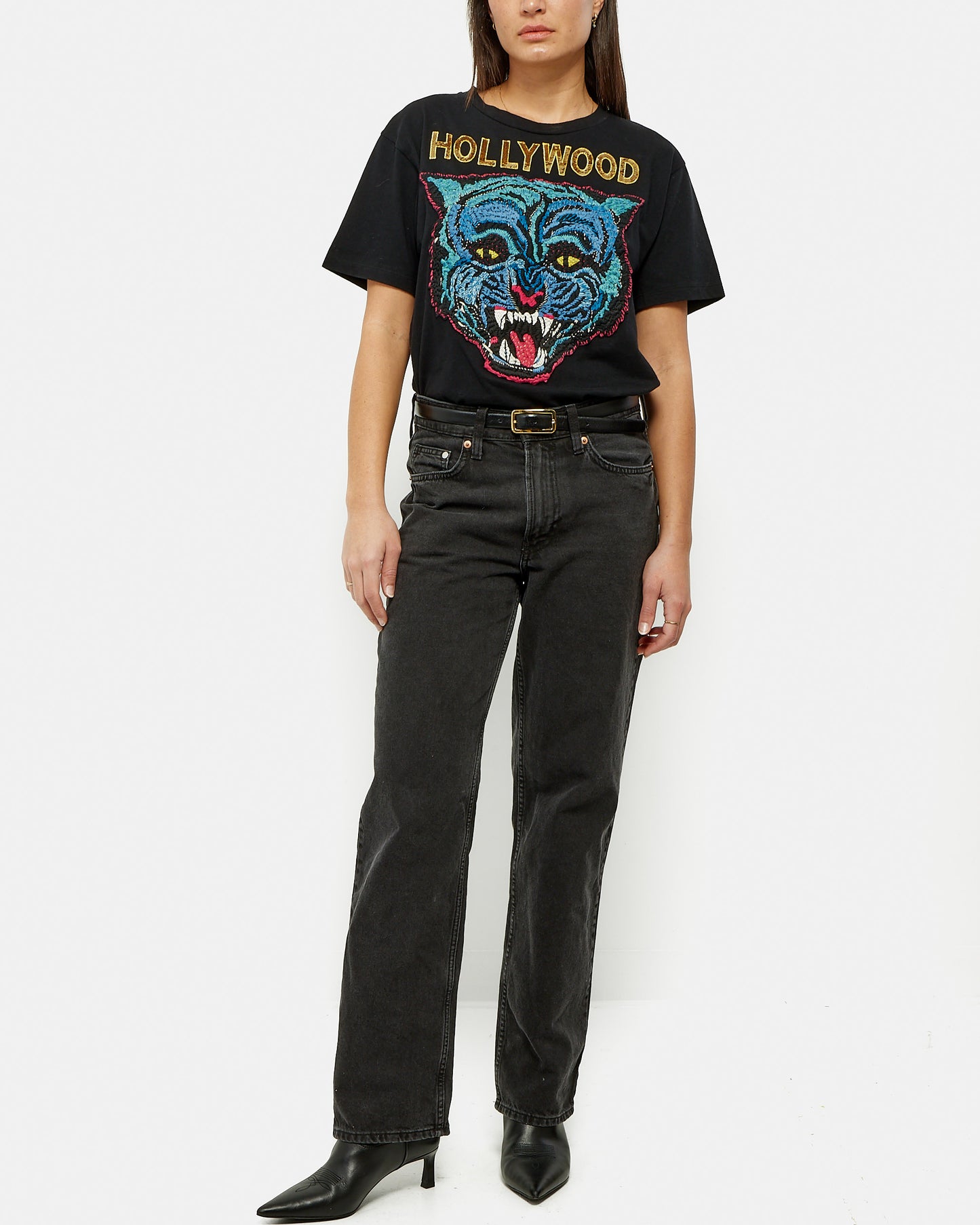 Gucci Black Sequin Gold Hollywood T-Shirt - XS