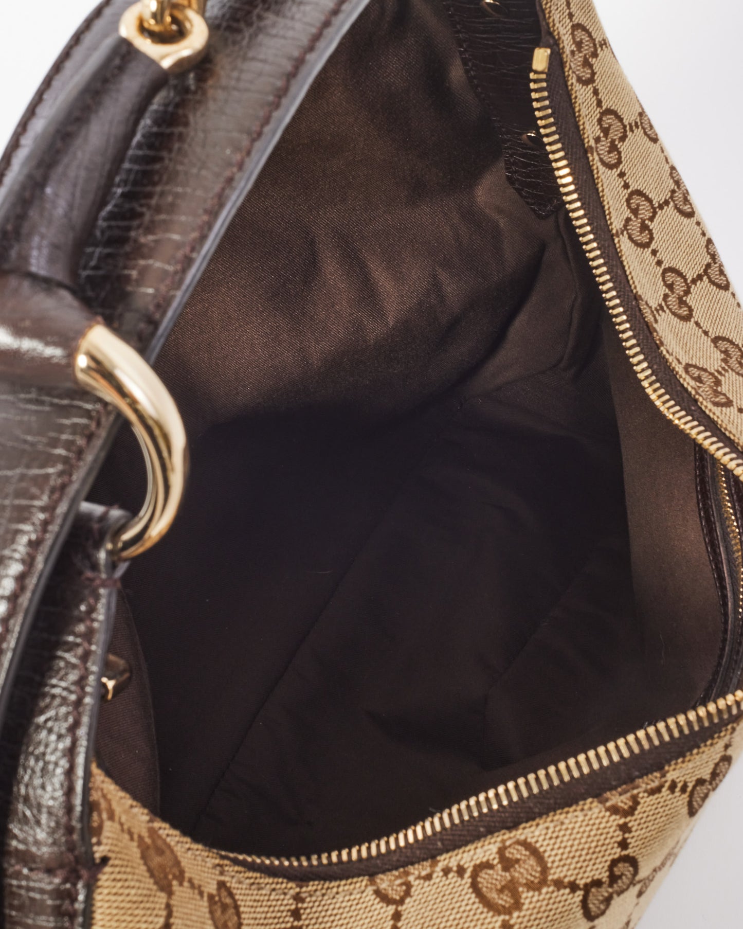 Gucci Brown GG Monogram Canvas Horsebit Hobo Shoulder Bag