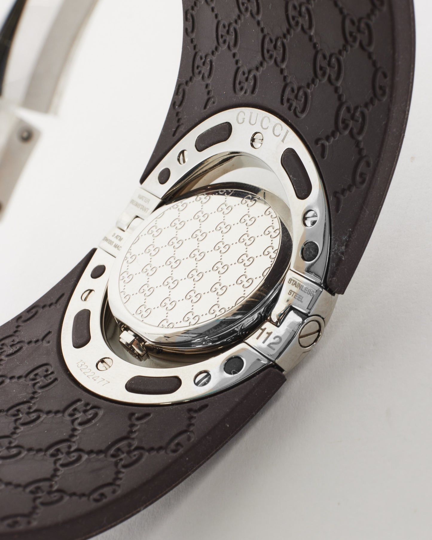 Gucci Brown Rubber Monogram & Sterling Silver Watch