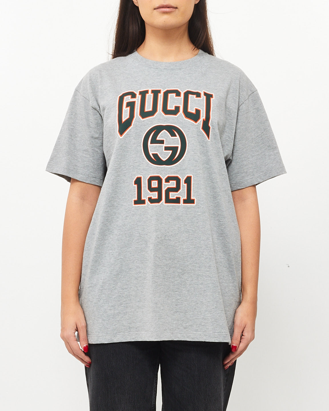 Gucci Grey Cotton T Shirt W Green & Orange GG 1921 Logo - S