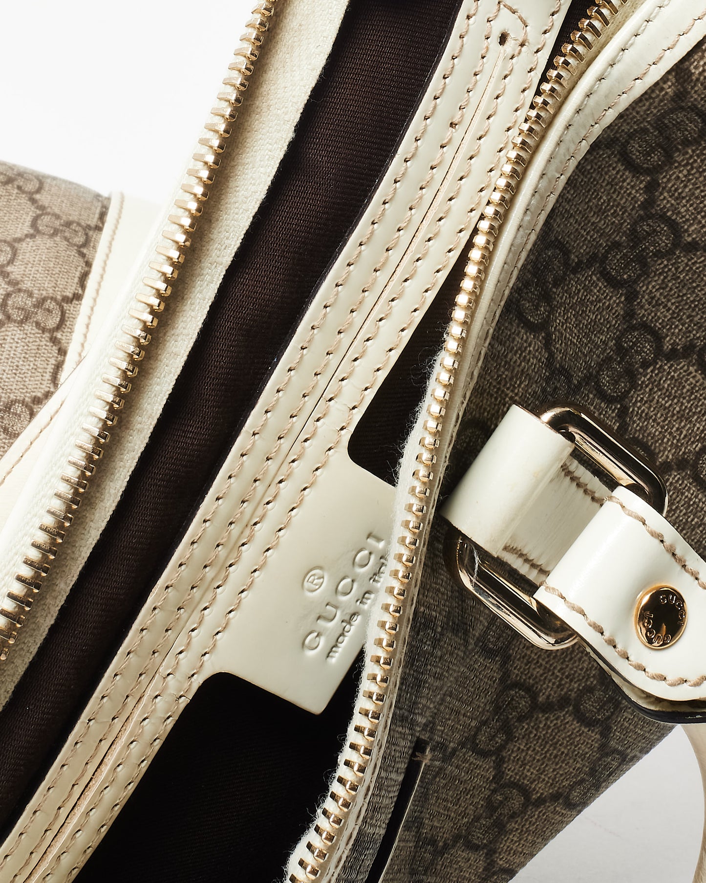 Gucci Monogram Coated Canvas & Cream Leather Trim Boston Bag