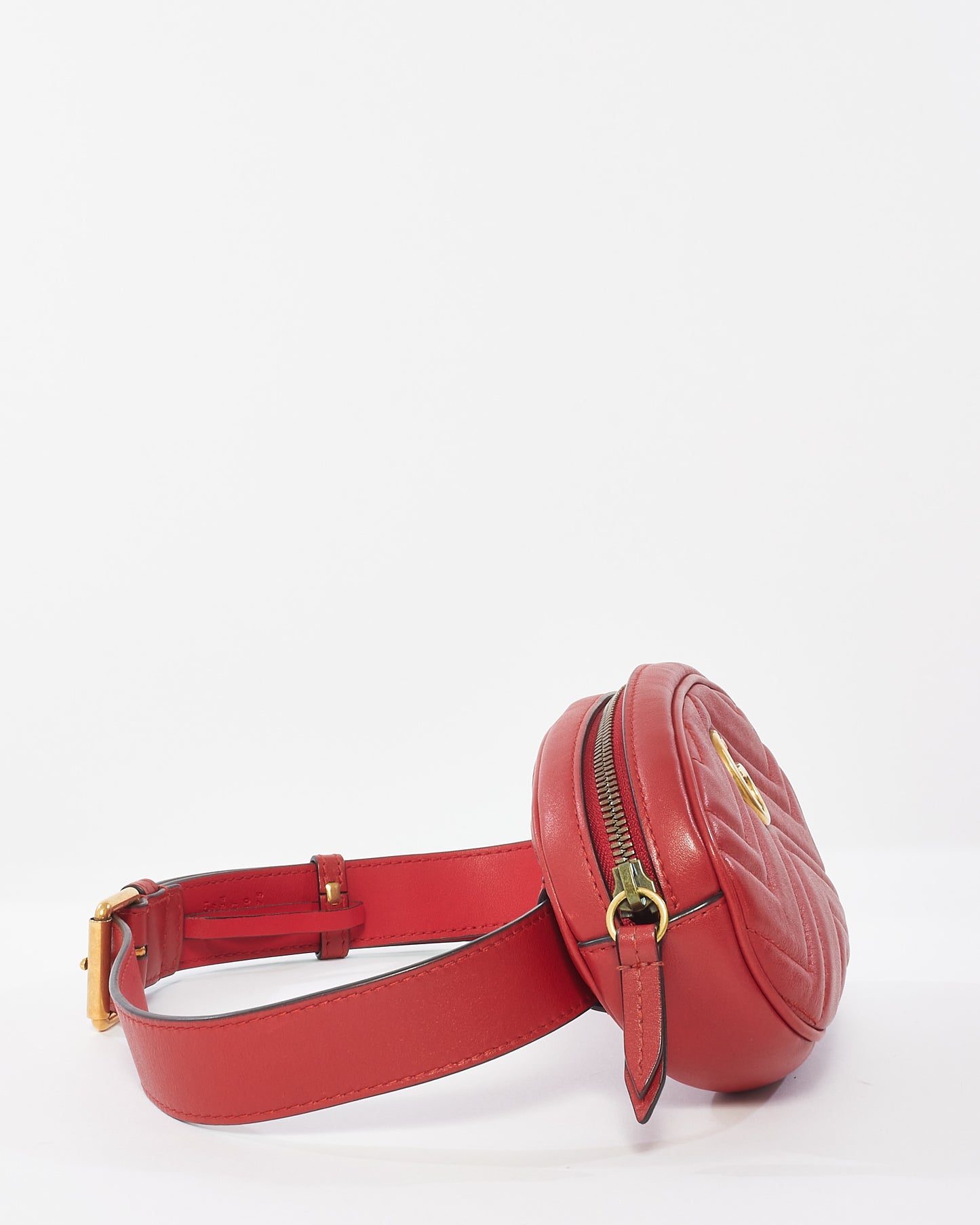 Gucci Red Leather GG Marmont Belt Bag - 75/30