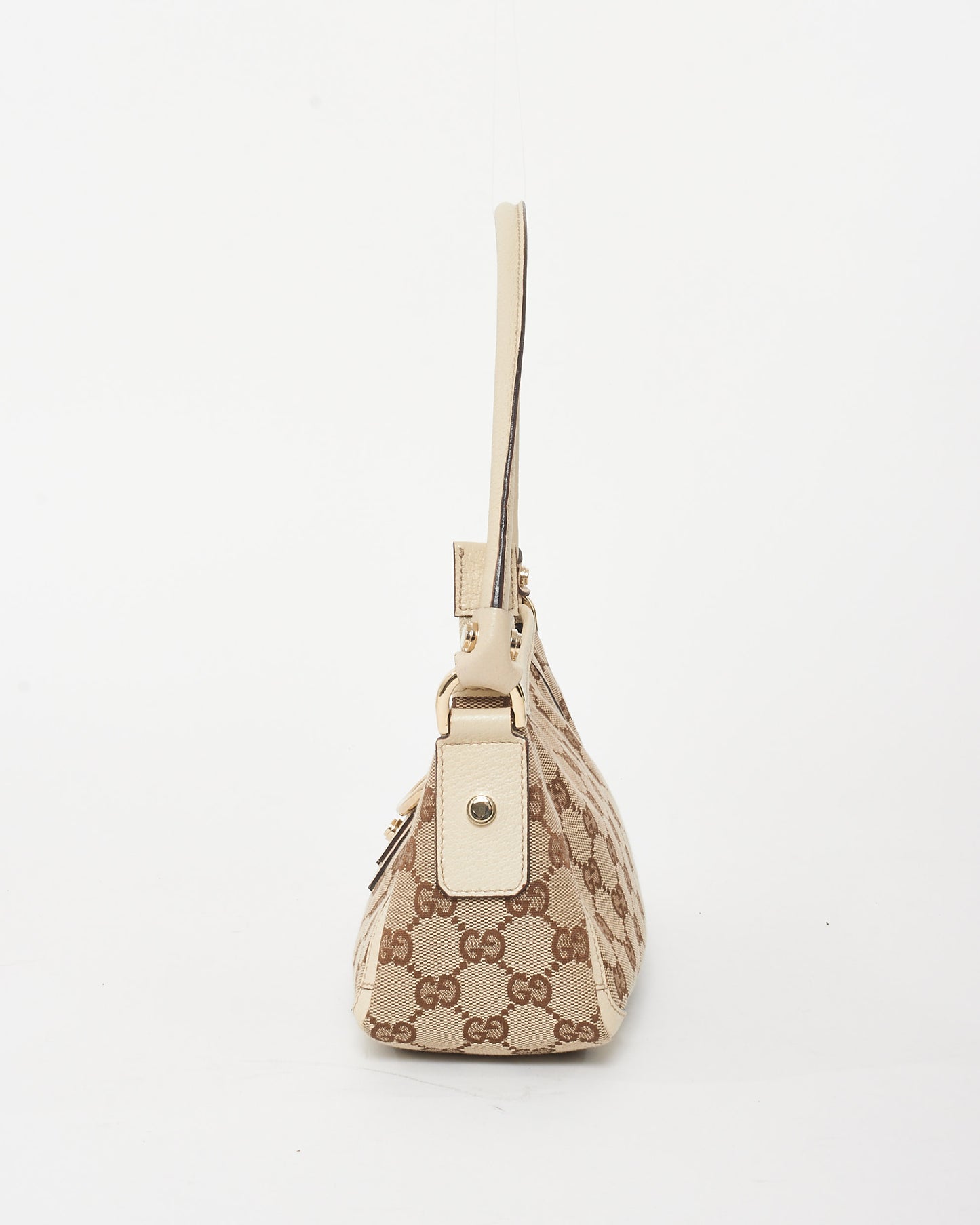 Gucci Beige and Brown Monogram Coated Canvas & Cream Leather Abbey D-Ring Pochette Shoulder Bag