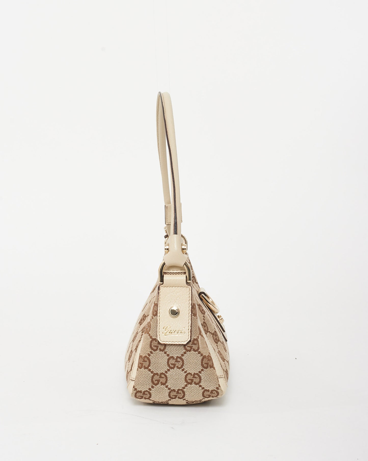 Gucci Beige and Brown Monogram Coated Canvas & Cream Leather Abbey D-Ring Pochette Shoulder Bag