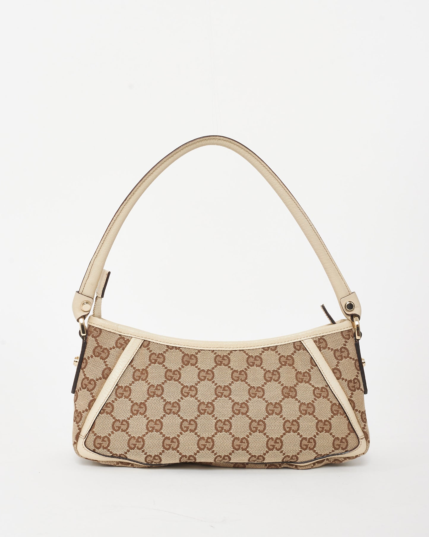 Gucci Beige and Brown Monogram Coated Canvas & Cream Leather Abbey D-Ring Pochette Shoulder Bag