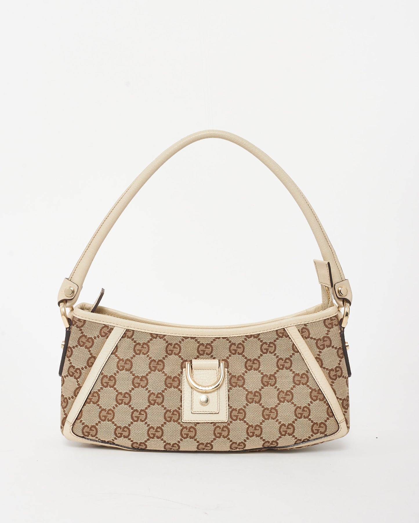 Gucci Beige and Brown Monogram Coated Canvas & Cream Leather Abbey D-Ring Pochette Shoulder Bag
