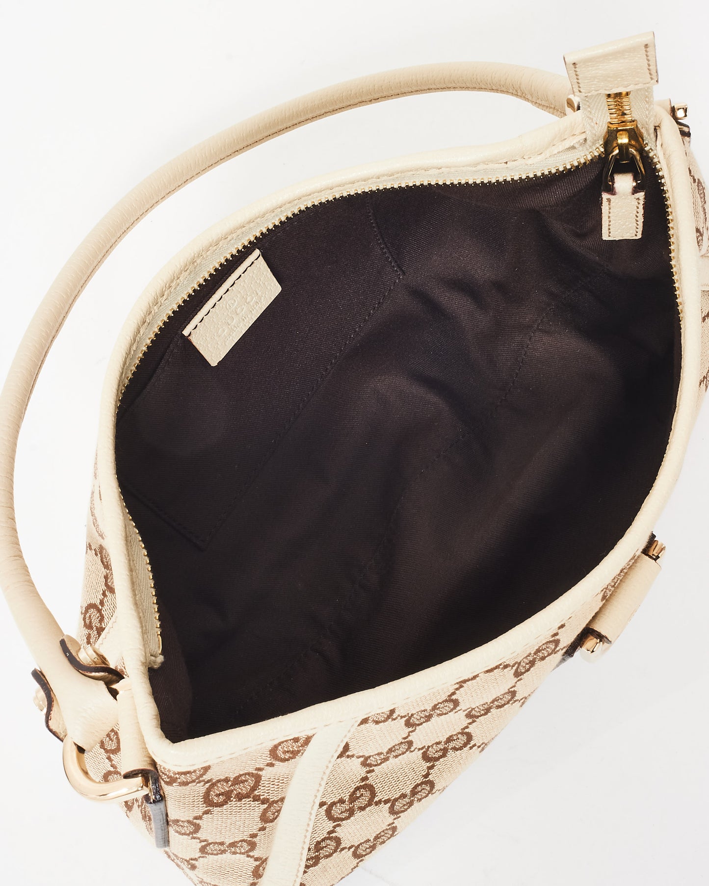 Gucci Beige and Brown Monogram Coated Canvas & Cream Leather Abbey D-Ring Pochette Shoulder Bag