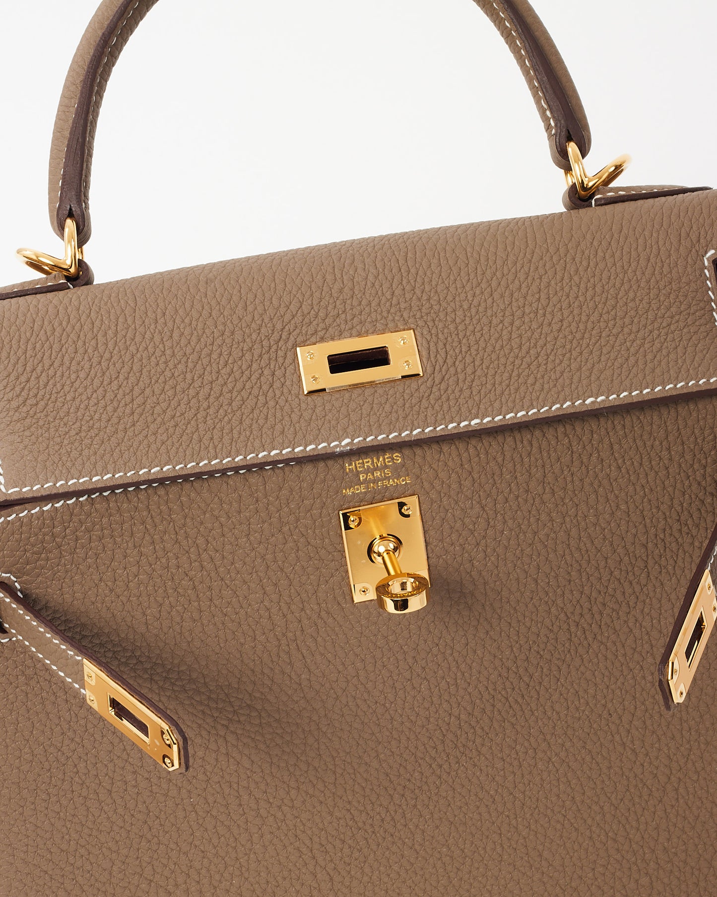 Hermès Etoupe Togo Leather Kelly Retourne 25 GHW