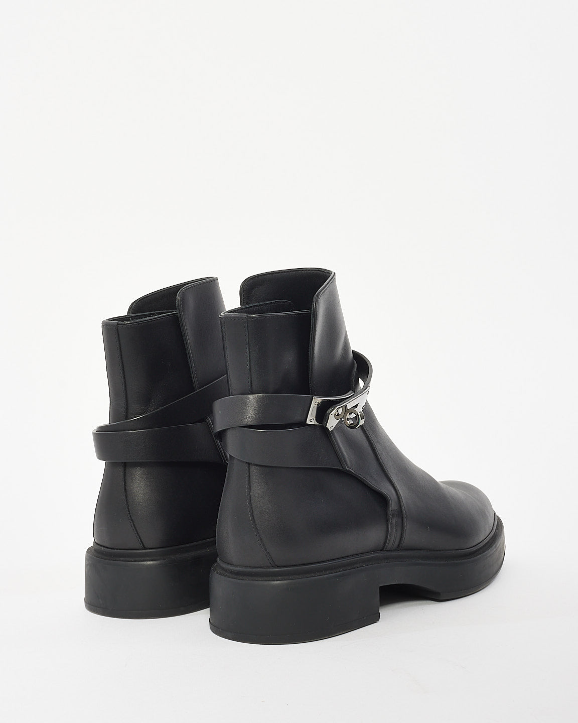 Hermès Black Leather Veo Ankle Boots - 39