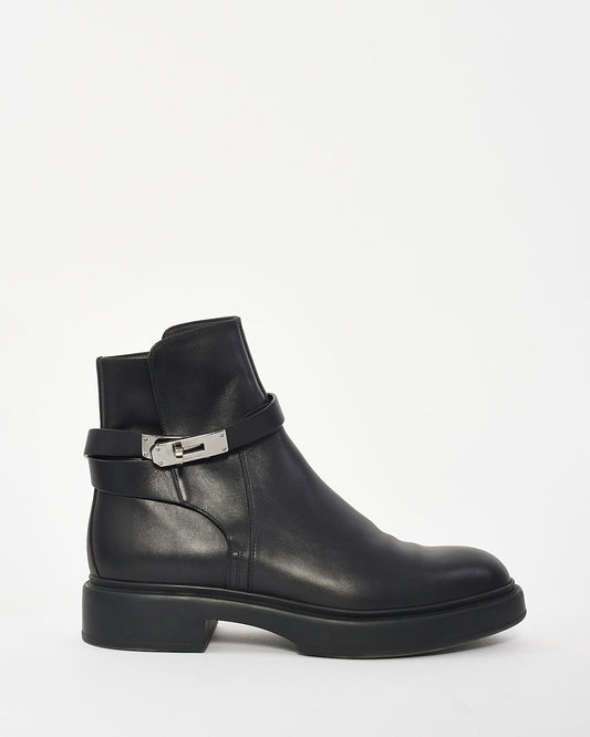 Hermès Black Leather Veo Ankle Boots - 39