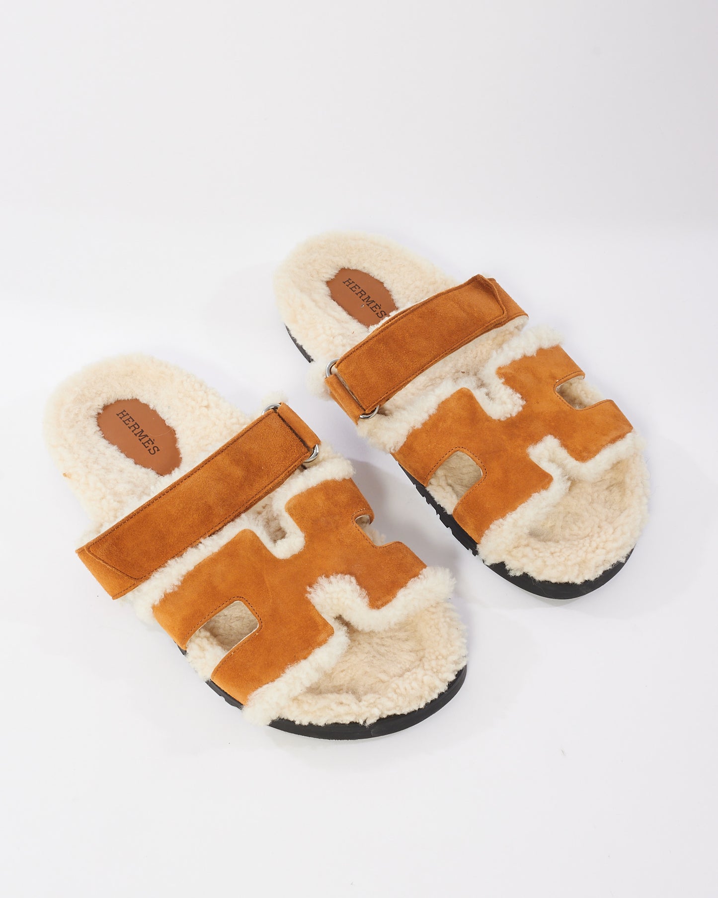 Hermès Tan Suede & Shearling Chypre Sandals - 39