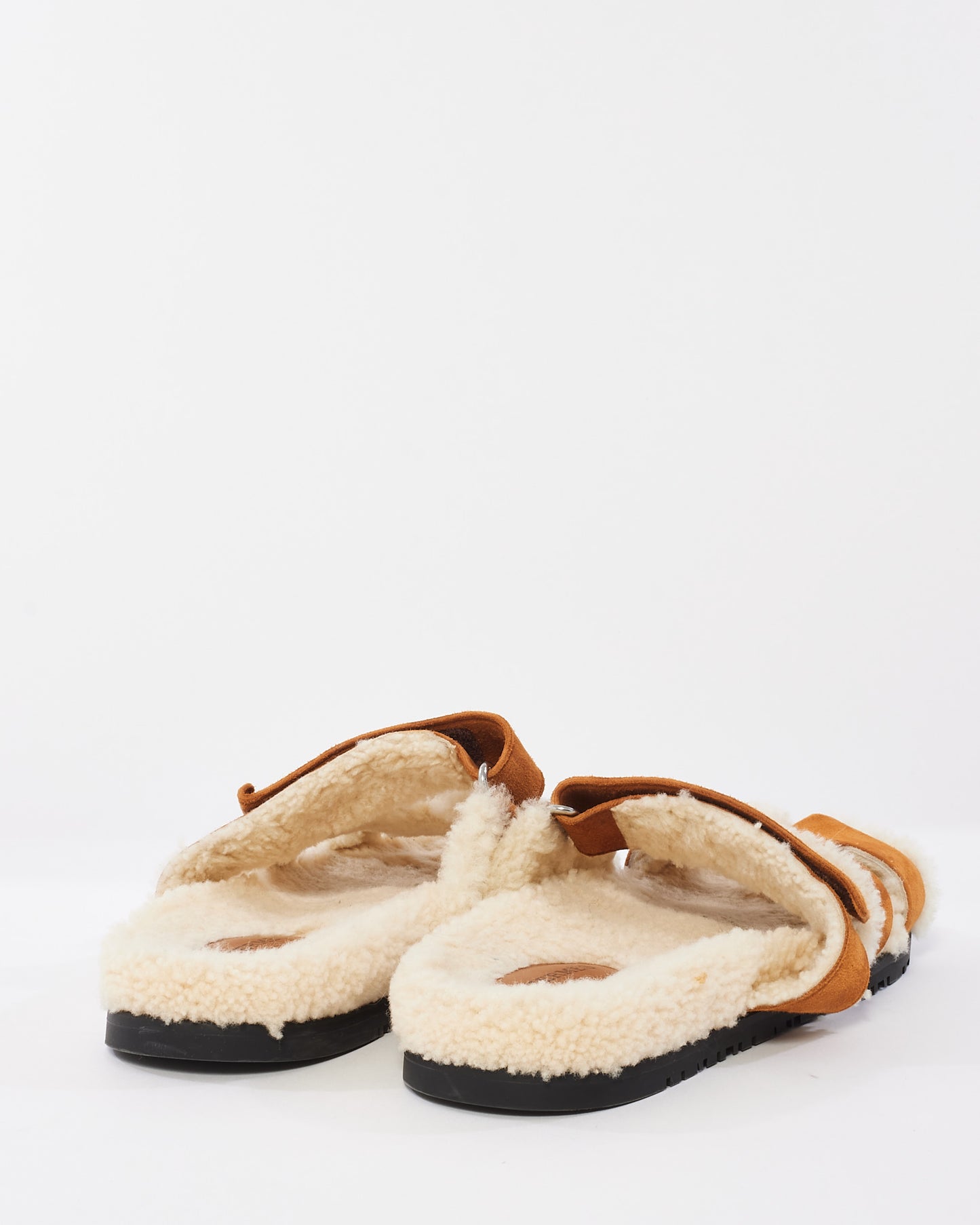 Hermès Tan Suede & Shearling Chypre Sandals - 39
