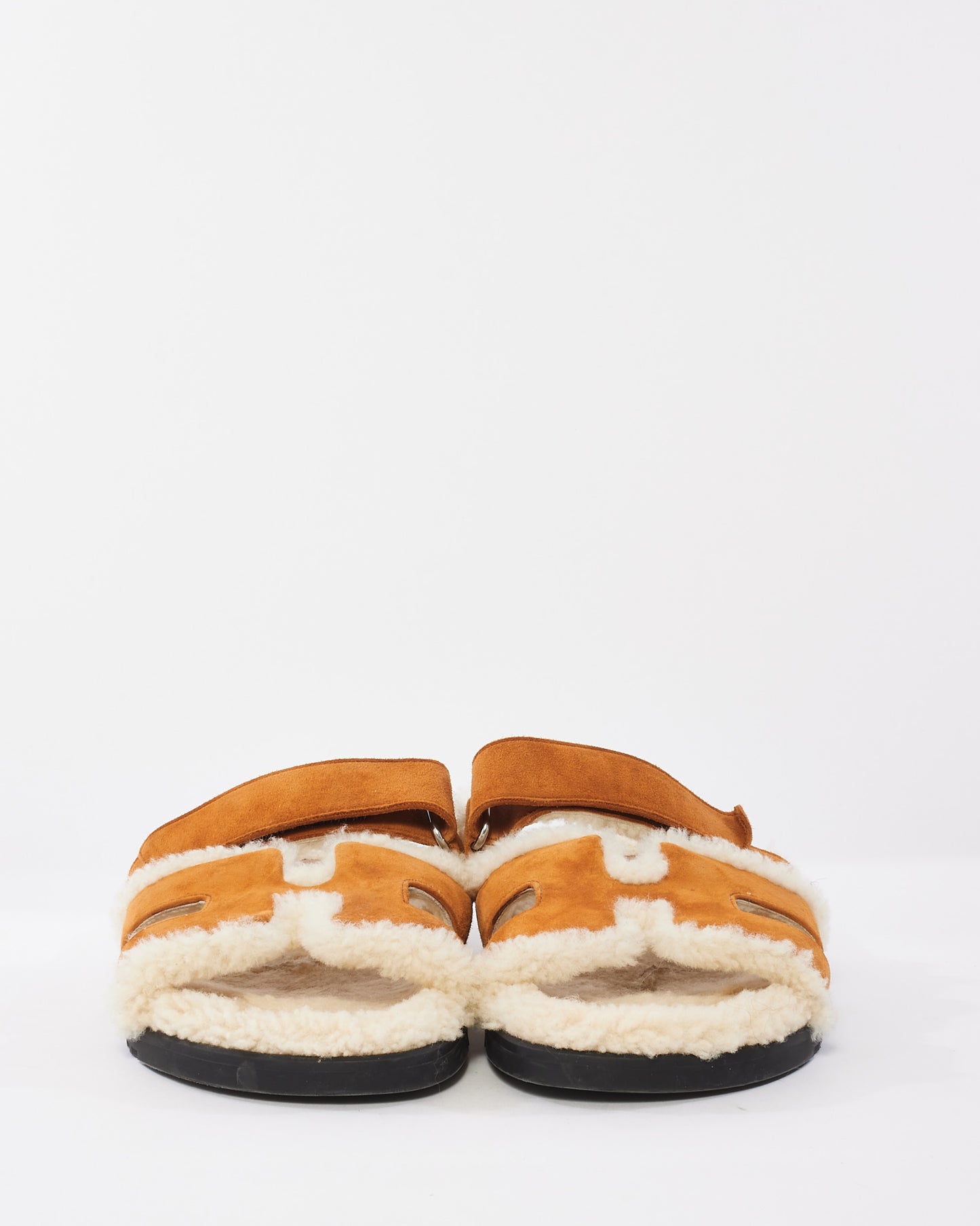 Hermès Tan Suede & Shearling Chypre Sandals - 39