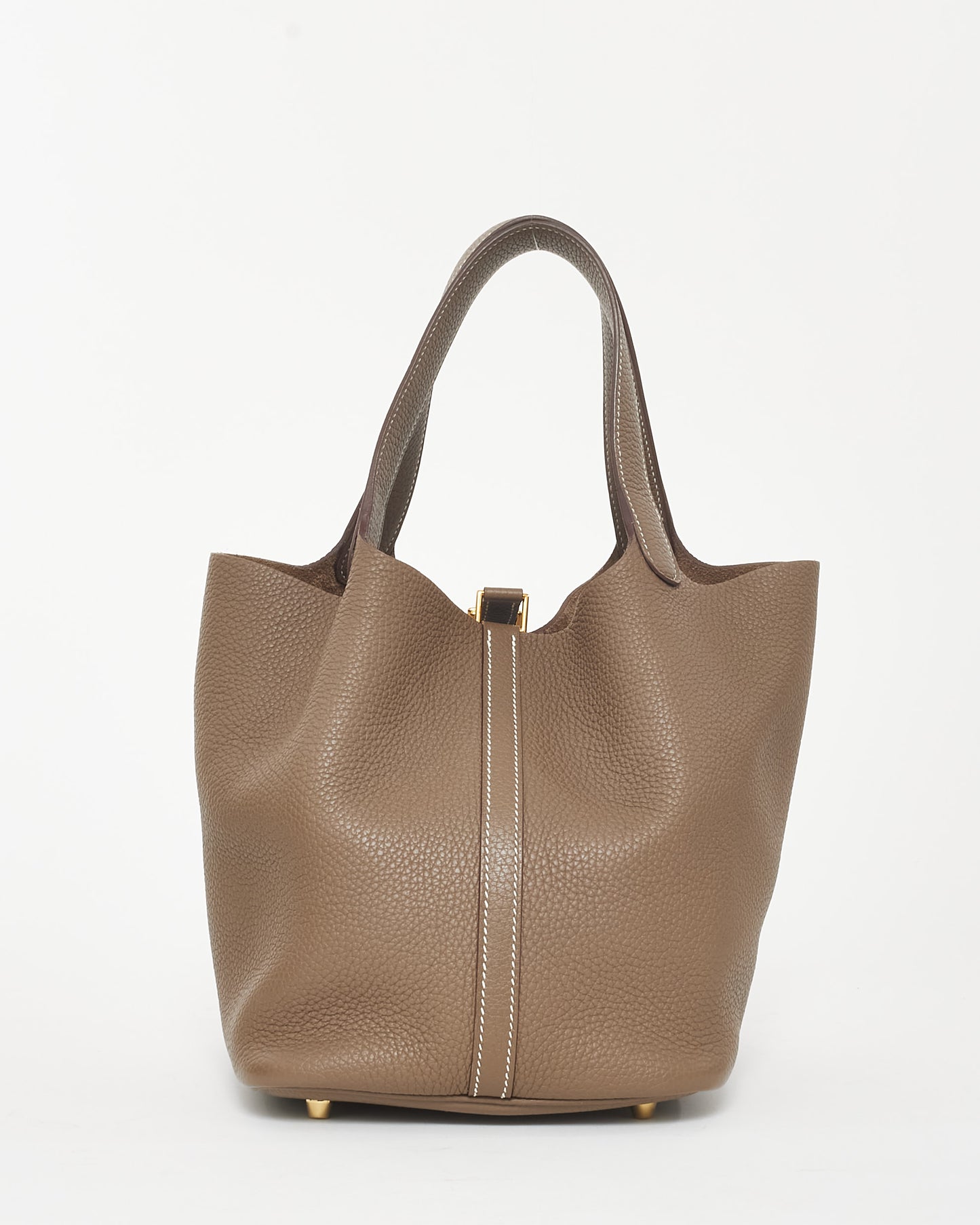 Hermès Étoupe Clemence Leather Picotin 22 GHW