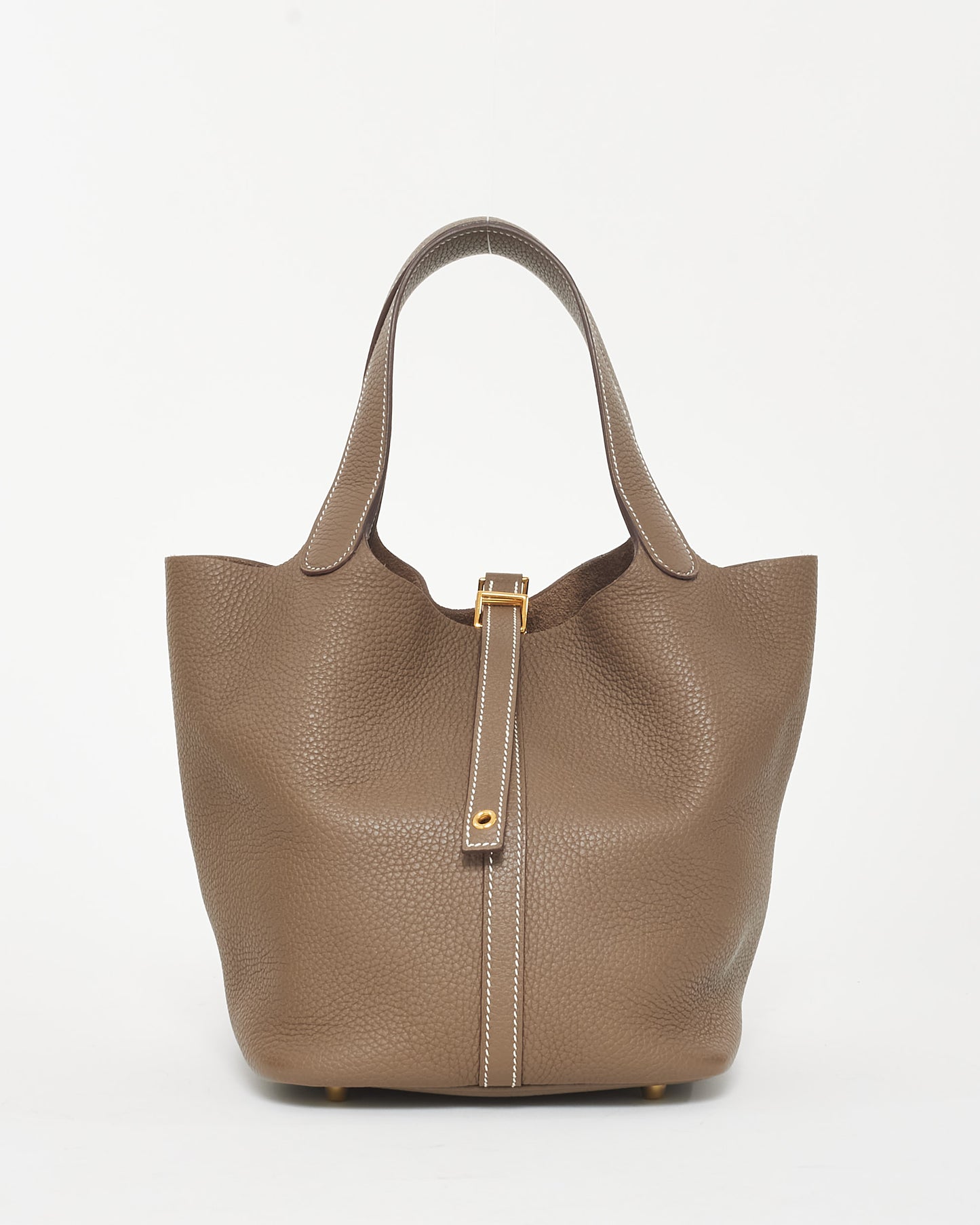 Hermès Étoupe Clemence Leather Picotin 22 GHW
