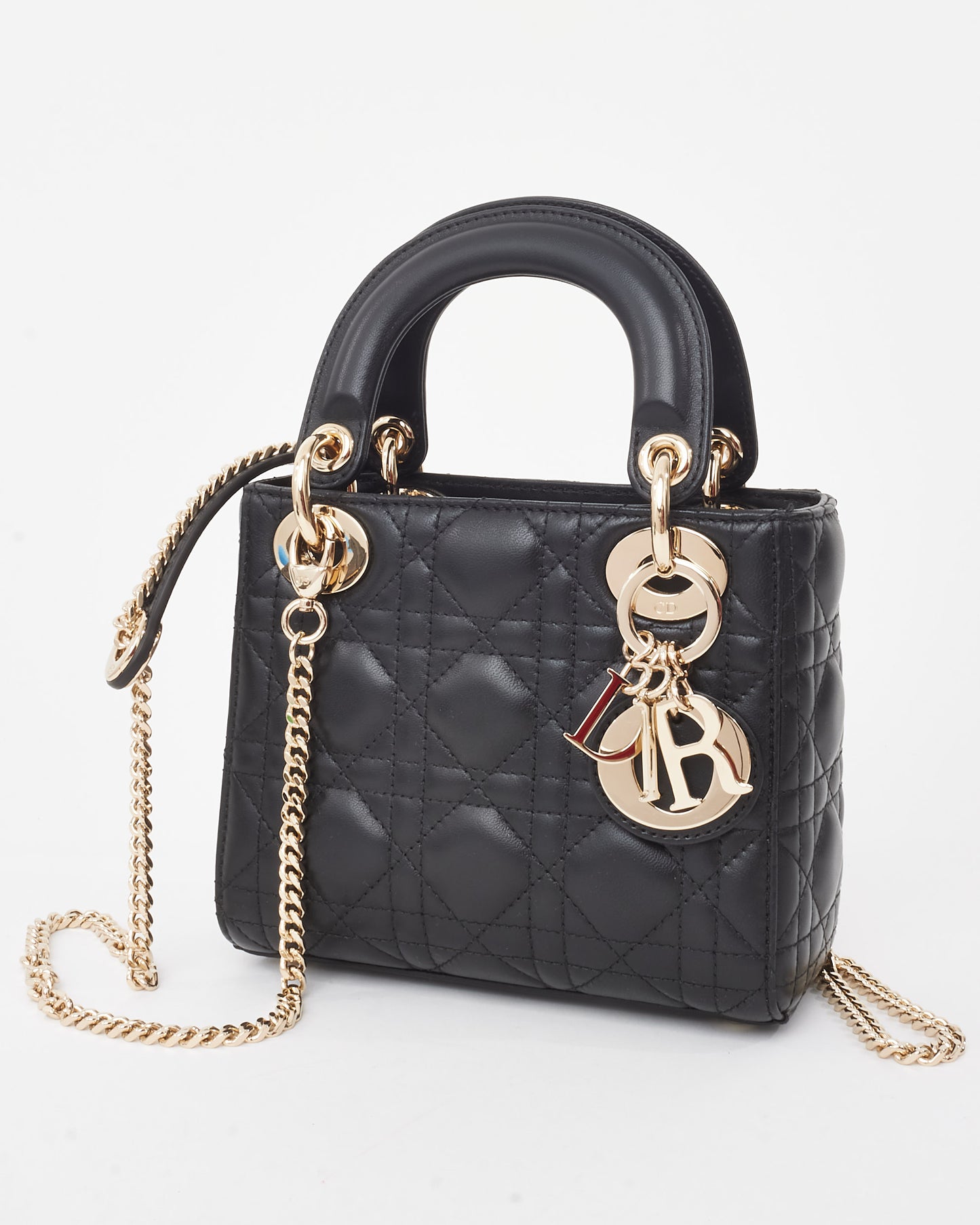 Dior Black Cannage Lambskin Leather Mini Lady Dior Bag CPHW