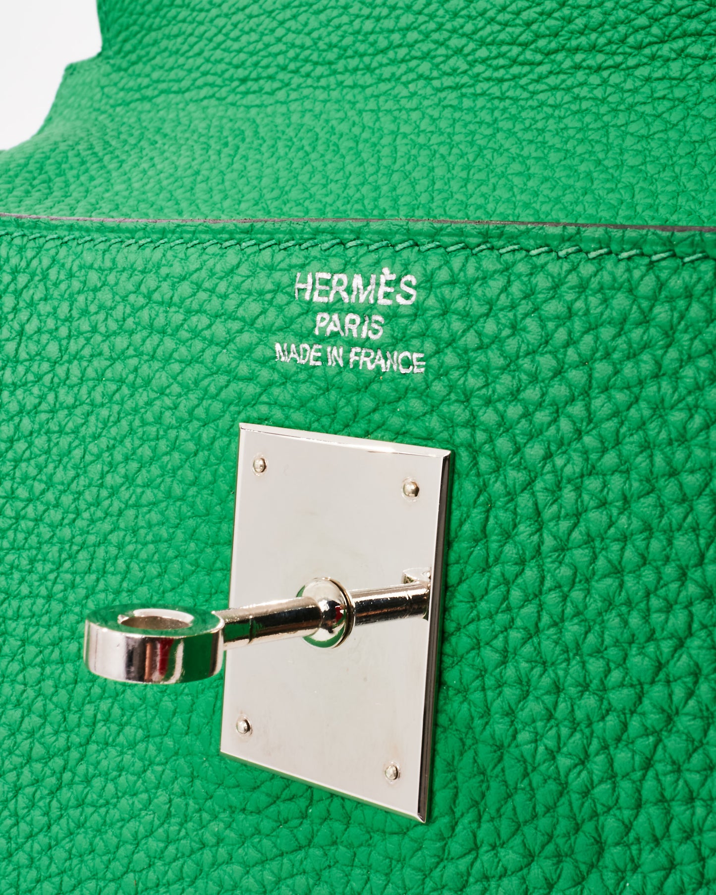 Hermès Green Bamboo Clemence Leather Kelly Retourne 32 Handbag PHW